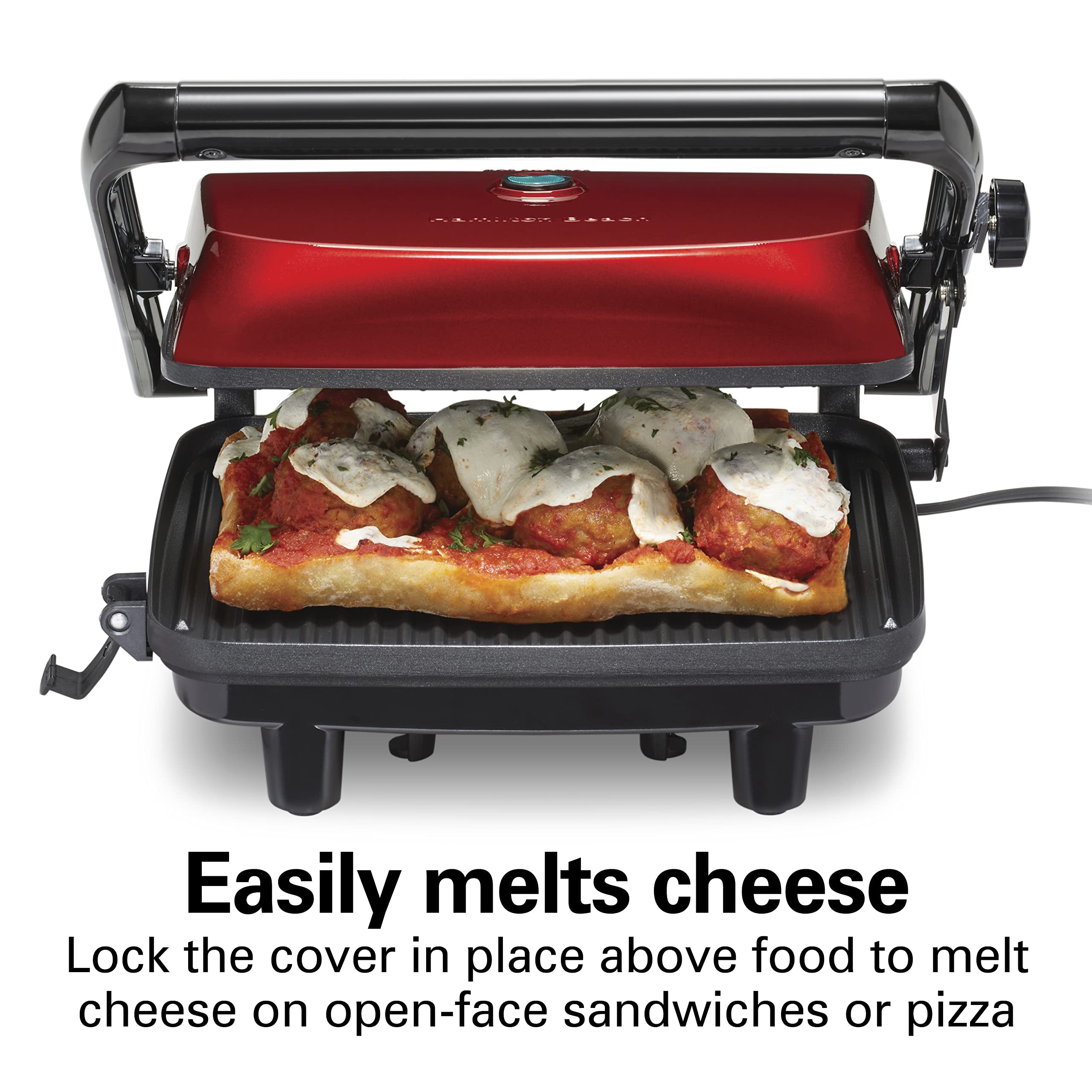 Hamilton Beach Panini Press Sandwich Maker & Electric Indoor Grill with Locking Lid, Opens Wide to Fit Any Thickness for Quesadi