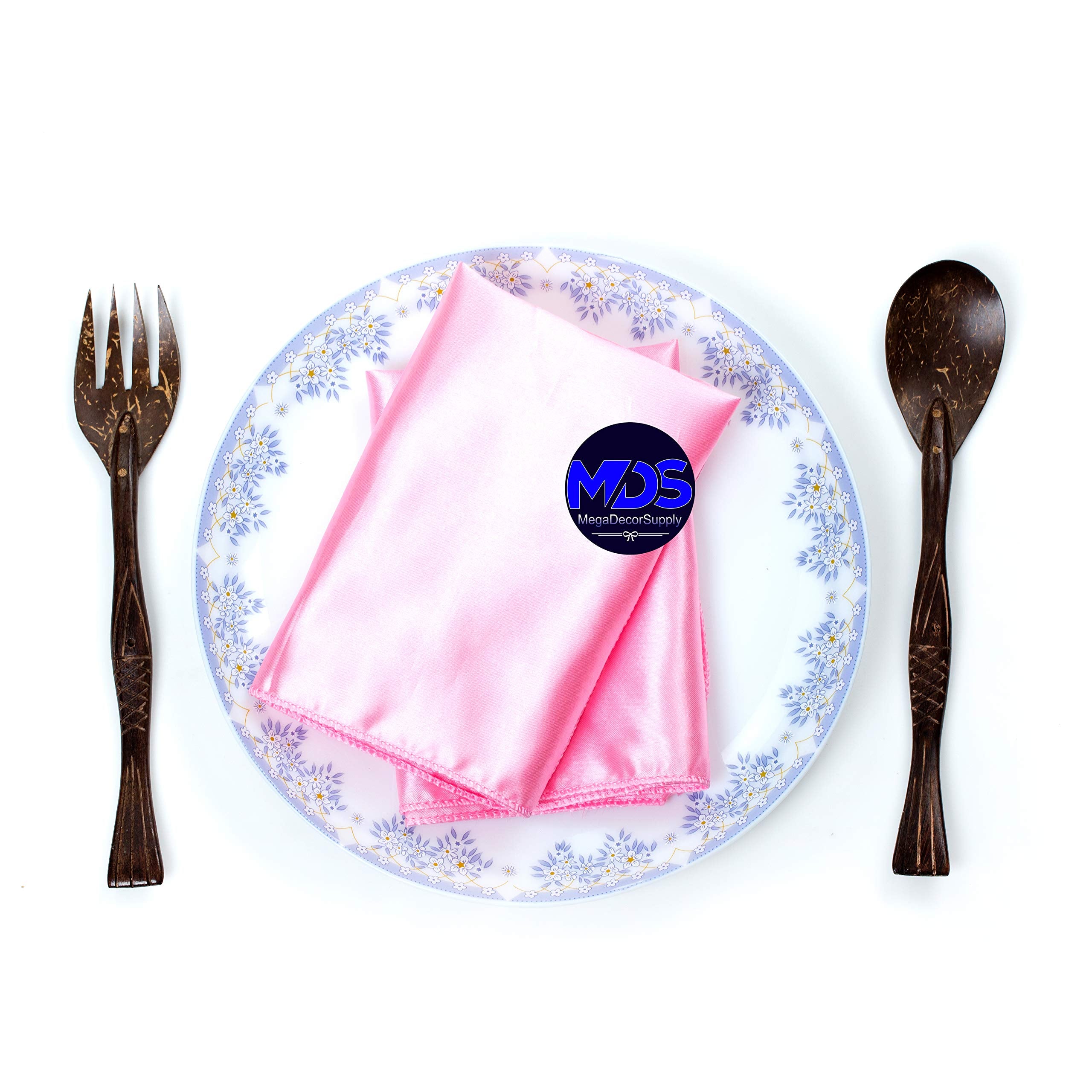 Mds Pack Of 50 Wedding Satin 12''X 12'' Square Dinner Napkin Or Handkerchief For Wedding Banquet Decoration - Pink