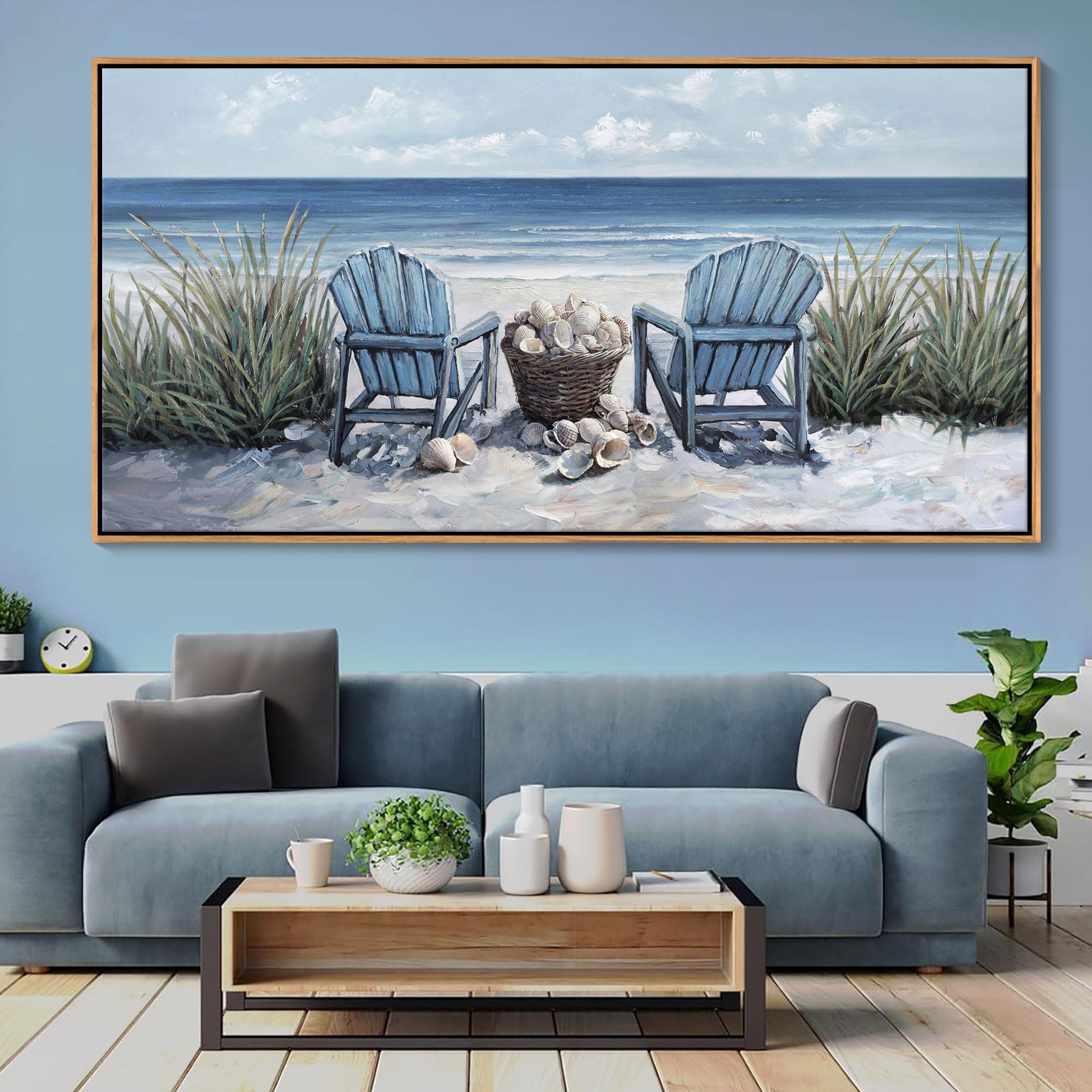 Hguaoa Coastal Wall Art - Large Landscape Wall Pictures For Living Room, Bedroom Pictures, Ocean Beach Artwork, Blue Above Bed D