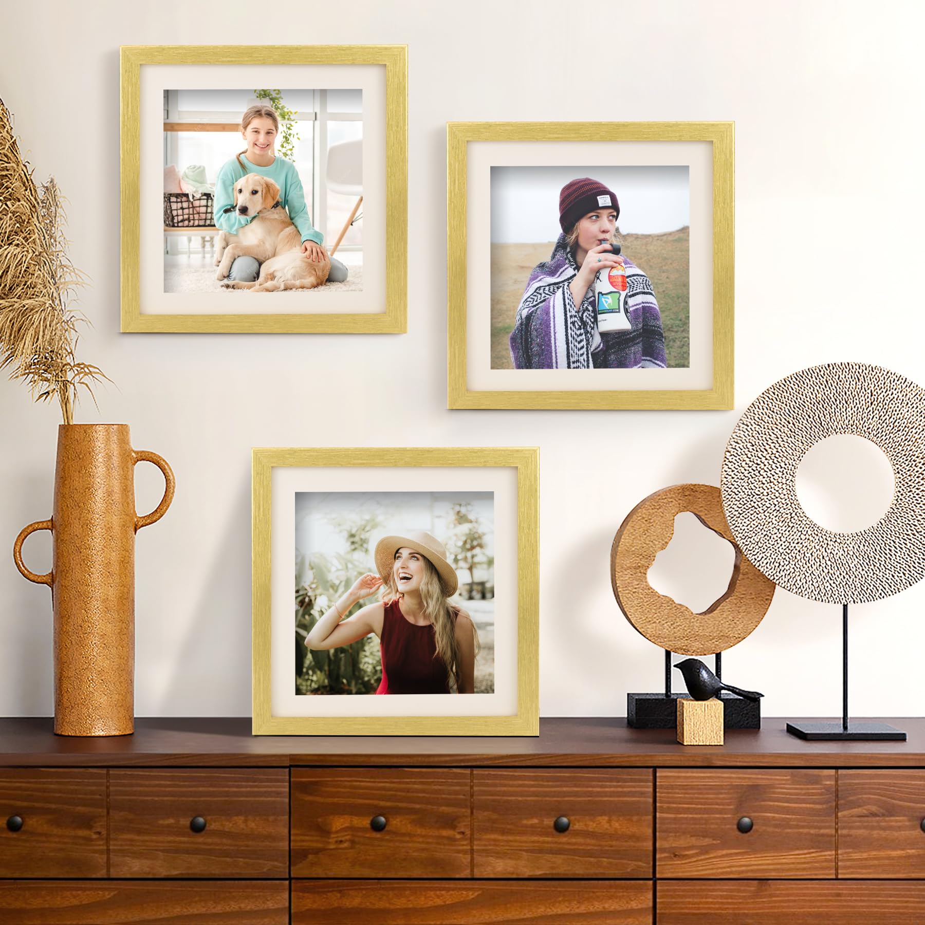 TOFOREVO Picture Frames 10x10 Set of 2 Distressed Gold Wood Grain Photo Frame for Gallery Wall Mounting or Tabletop Display