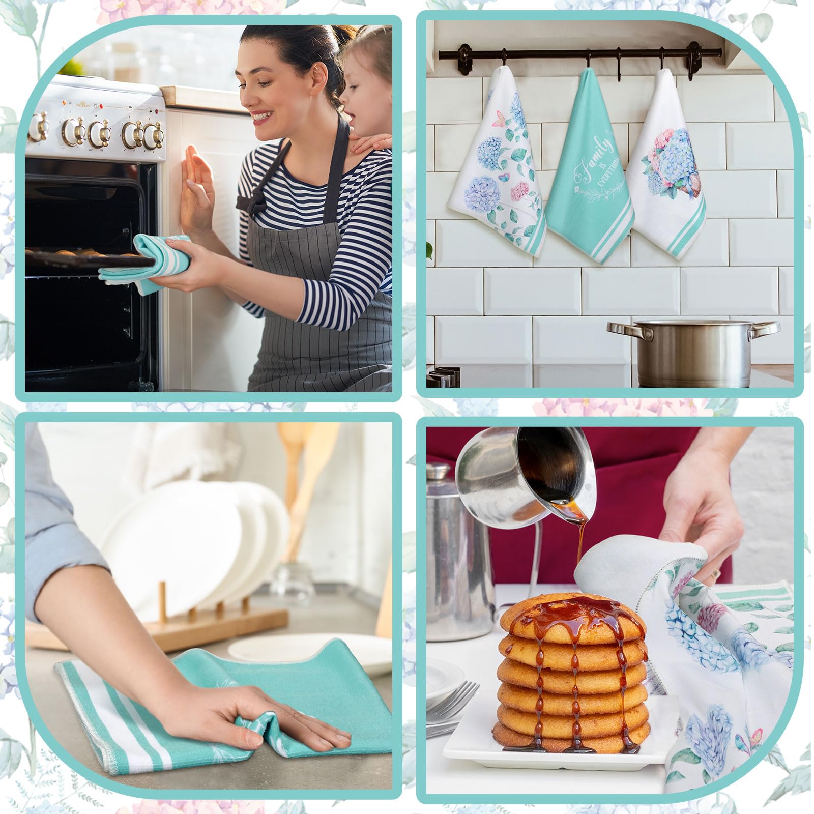 Boyiee Set Of 6 Hydrangeas Kitchen Towels Spring Tea Towels Absorbent Dish Towels 24 X 16 Inches Kitchen Gifts Hand Towels Hydra