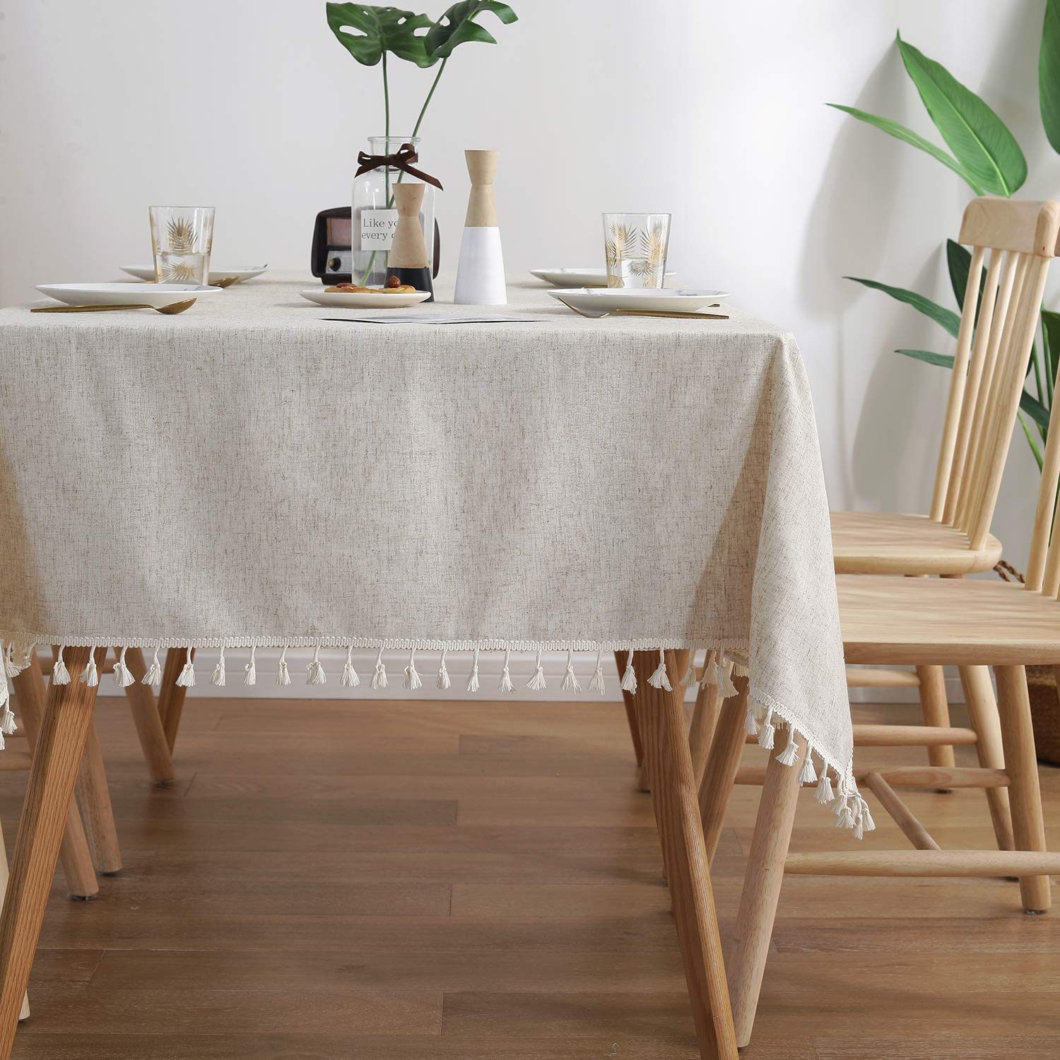 Colorbird Solid Color Tassel Tablecloth Cotton Linen Dust-Proof Shrink-Proof Table Cover For Kitchen Dining Farmhouse Tabletop D