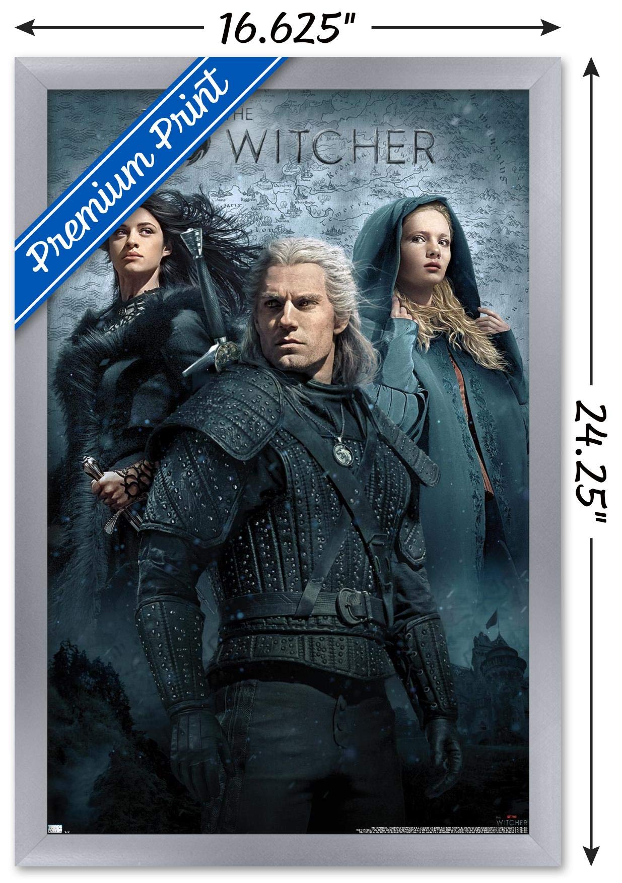 Trends International Netflix The Witcher - Key Art Wall Poster, 14.725'' X 22.375'', Silver Framed Version