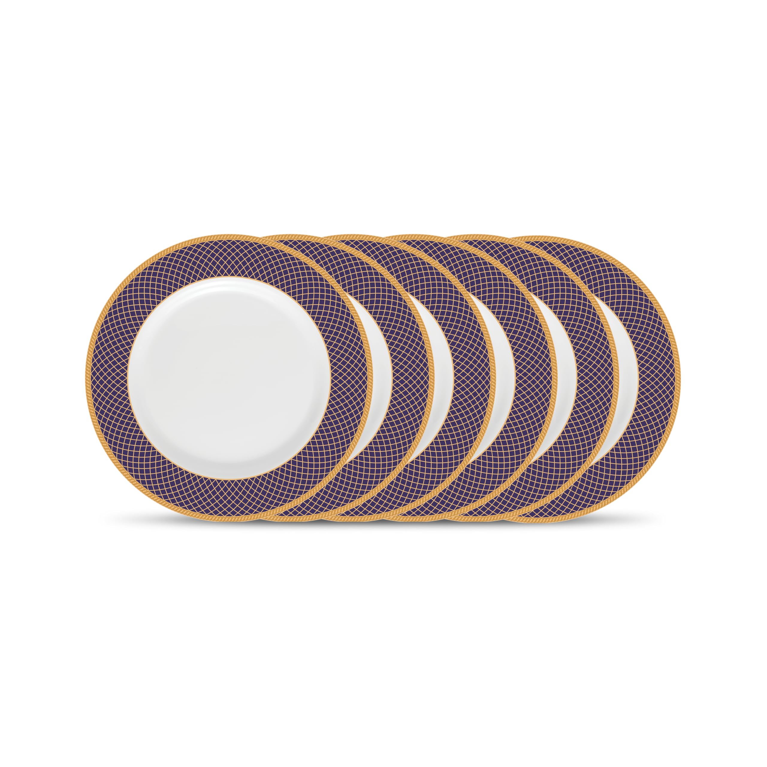La Opala Diva Sovrana Collection Opal Glass Crockery | Full Plate Set of 6 Regent Blue | Dinner Plate for Dining & Gifting | Mic
