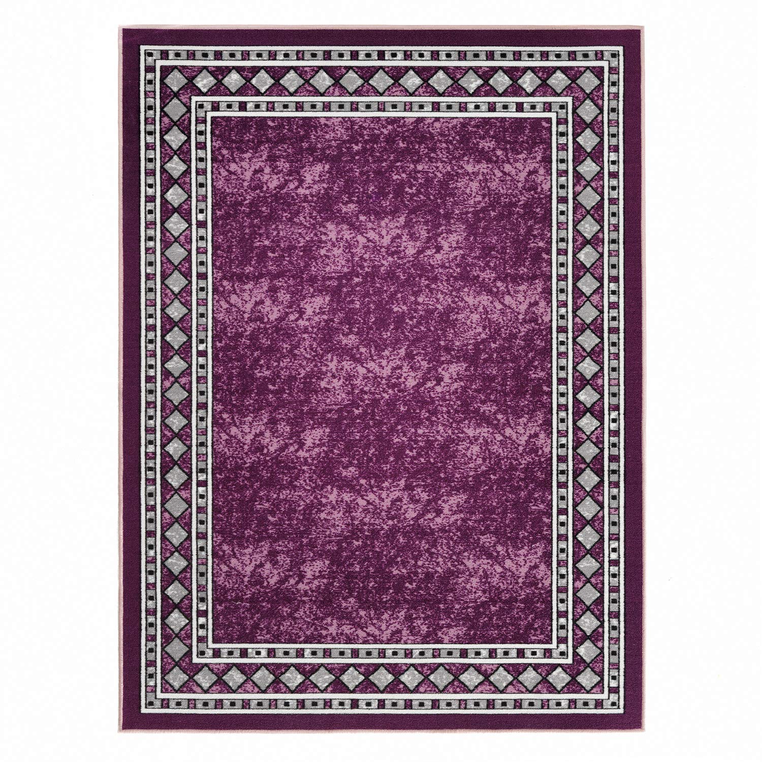 Antep Rugs Alfombras Modern Bordered 5x7 Non-Skid (Non-Slip) Low Profile Pile Rubber Backing Indoor Area Rugs (Purple, 5 x 7)