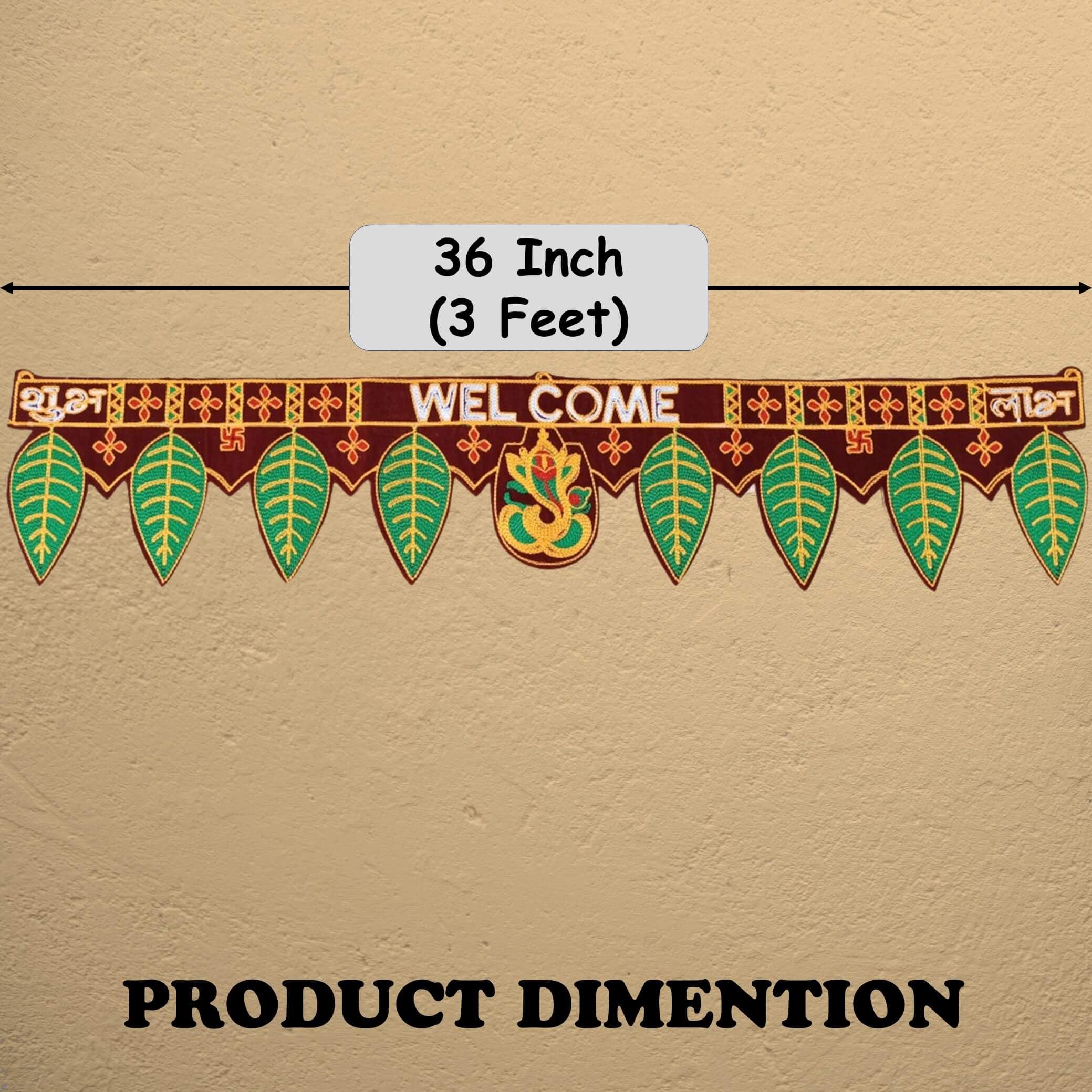 CREYENTES Toran for Door, Ganesha with Mango Leaf, Welcome Bandarwal, Wall Hanging, Temple, Pooja Room, Diwali, Rajasthani, Embr