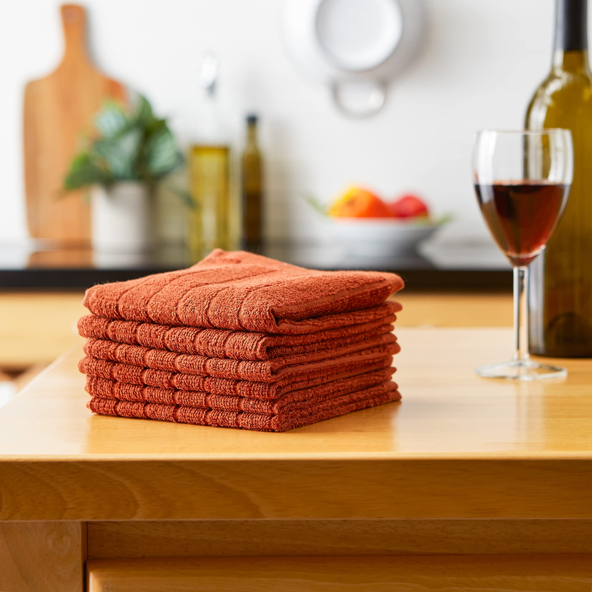 DII Basic Terry Collection Solid Windowpane Dishcloth Set  12x12  Cinnamon  6 Count