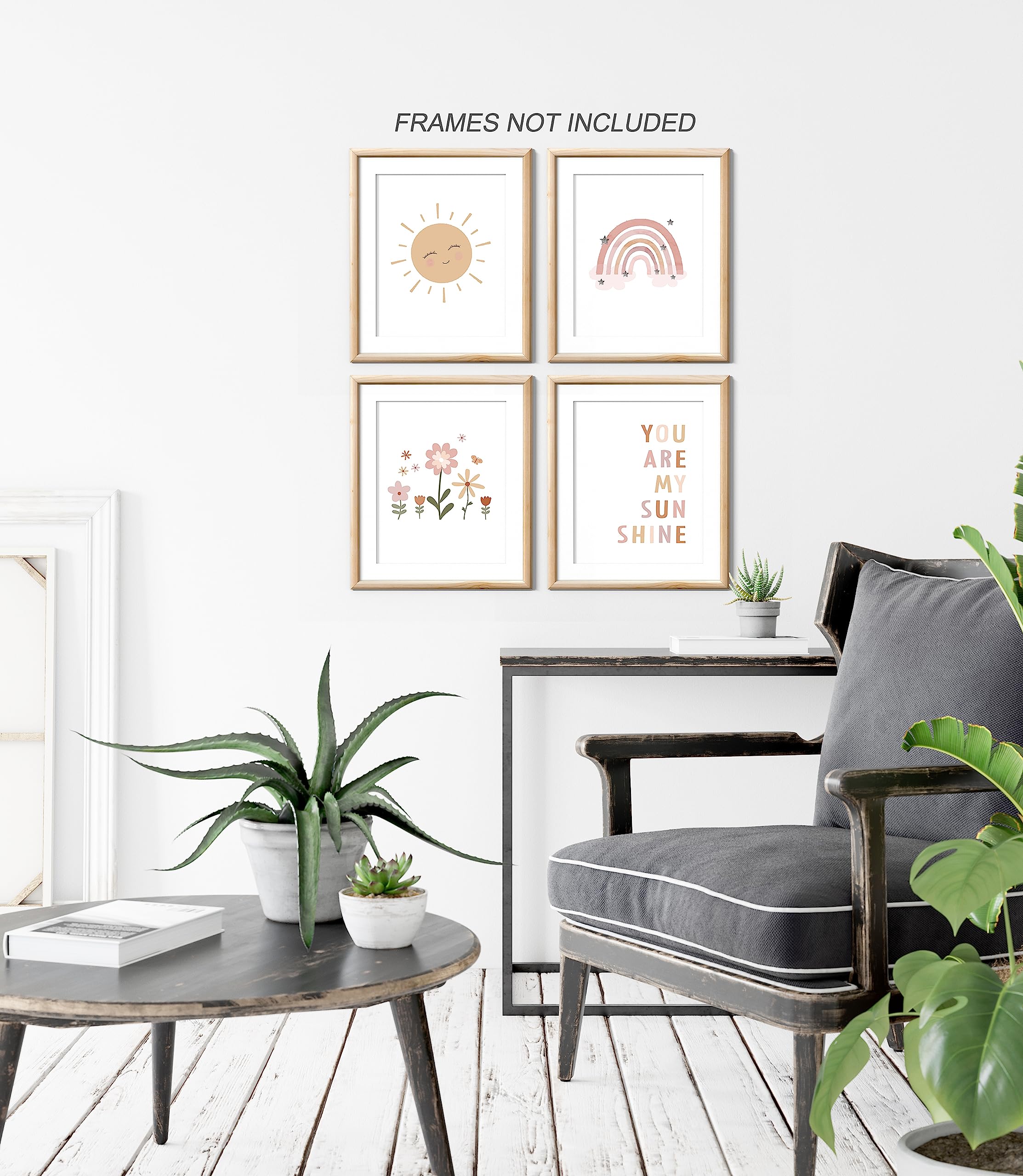 Xwelldan Boho Rainbow Sun Cloud Flower You Are My Sunshine Nursery Poster Wall Art Prints,Boho Gifts For Baby Girls,Bohemian Wal