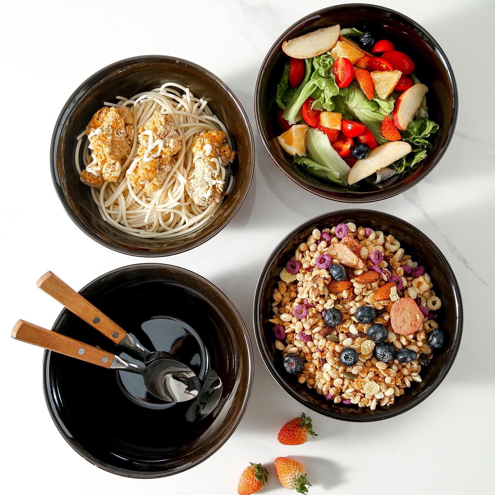 Hasense Ceramic Soup Bowls, 40 Oz Serving Bowls Set of 4, Cereal Bowls, Salad Bowls for Pasta Soup Popcorn, Dishwasher & Microwa