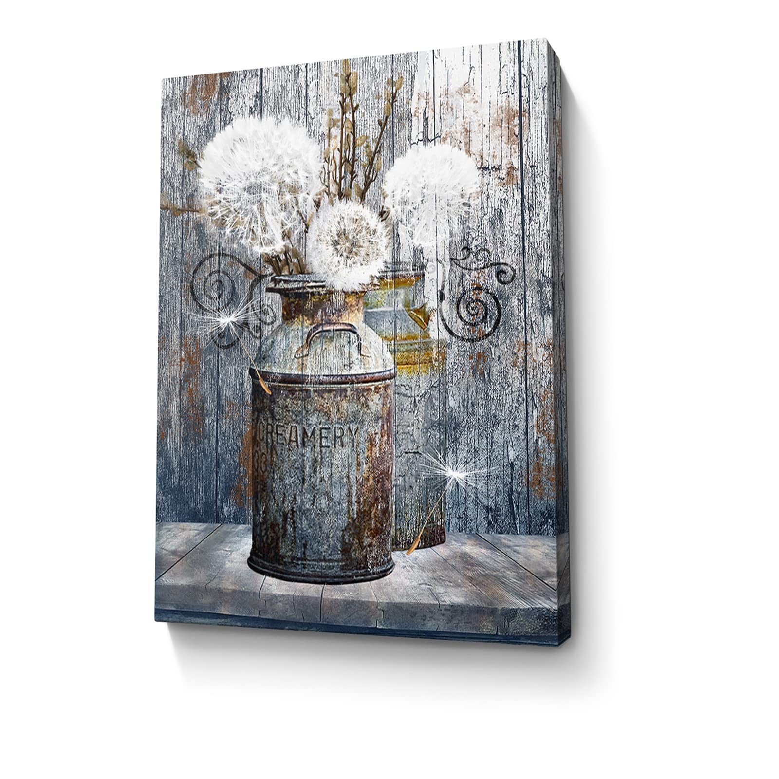 Bathroom Decor Wall Art Rustic Dandelion Picture Wall Decor Farmhouse Dandelion In Vintage Creamery Milk Cans Painting Framed Mo