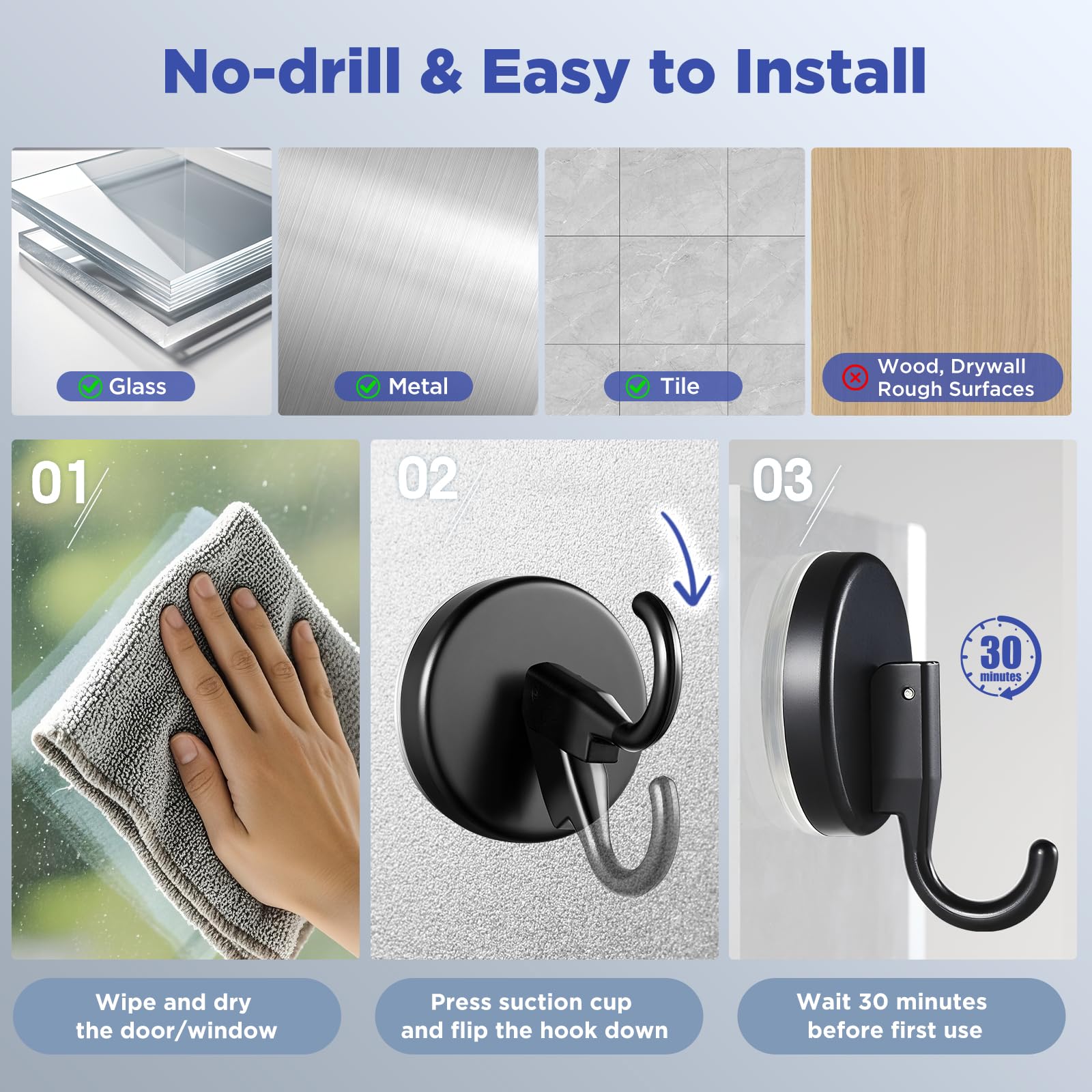 OUTXE Suction Cup Wreath Hanger, Upgraded Reef Hook for Front Door/Glass Window/Over Door, Christmas/Thanksgiving/Halloween/July