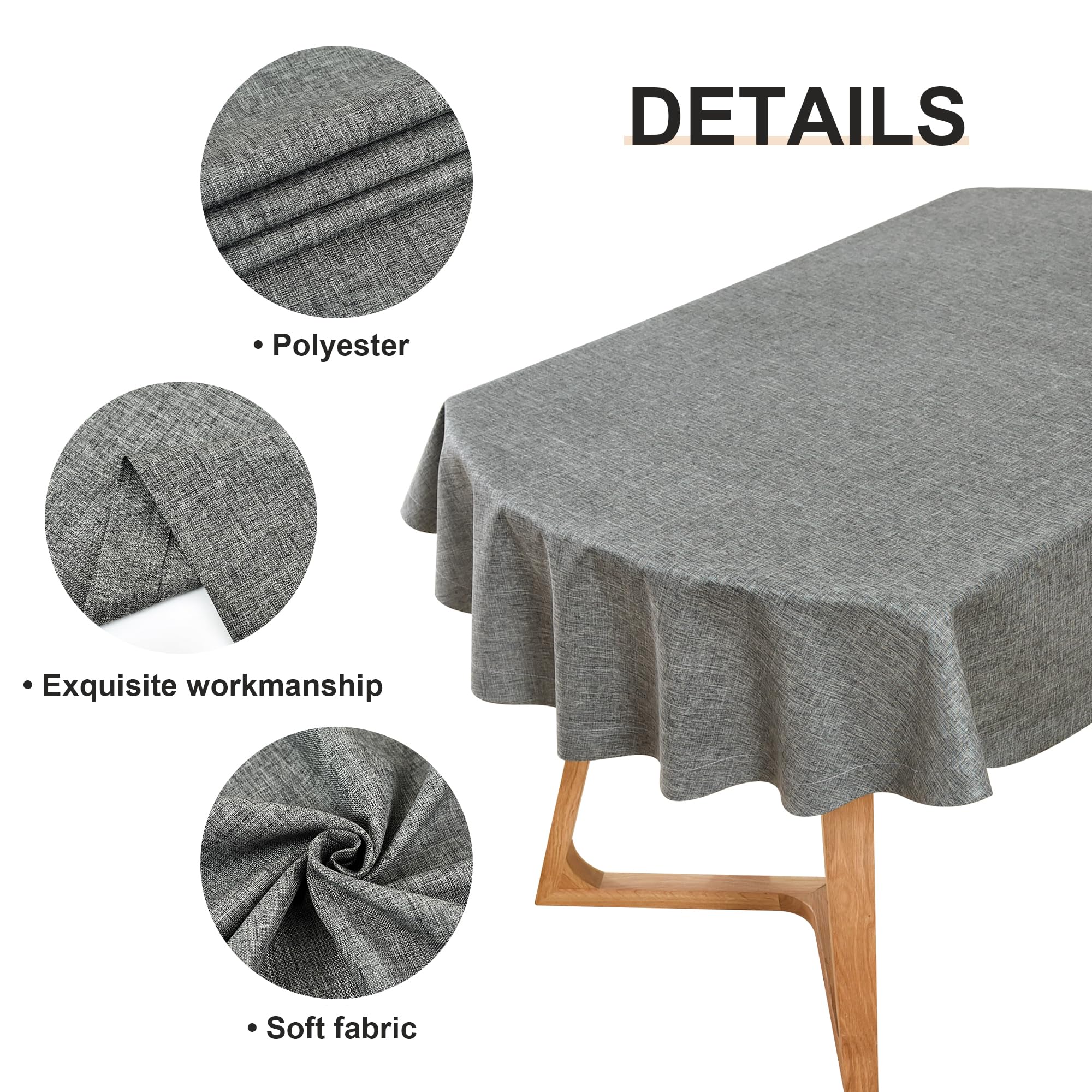 Wolkemer Faux Linen Oval Tablecloth Heavy Duty Wrinkle Resistant Fabric Table Cloths 60 x 102 Inch Charcoal Farmhouse Rustic Tab