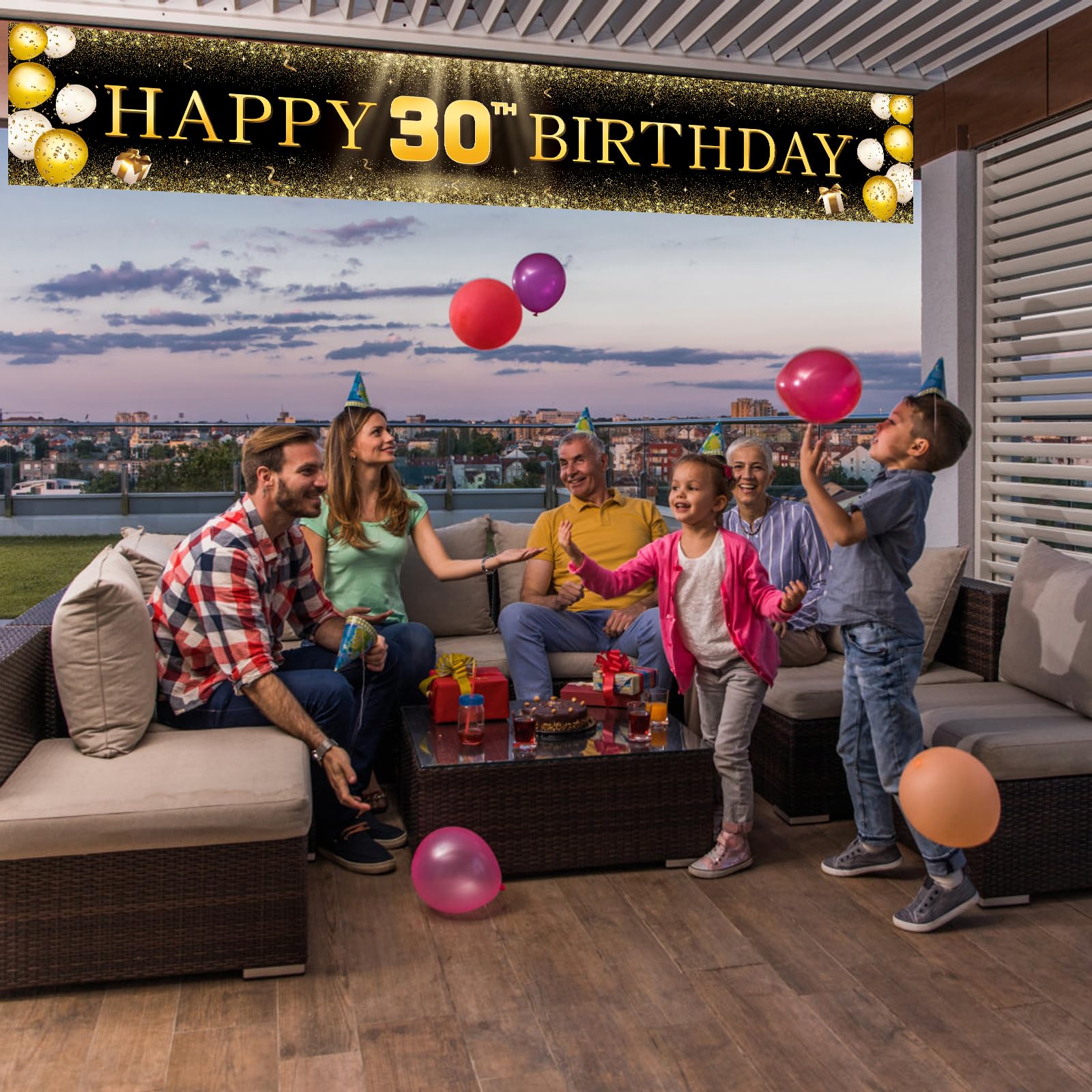 Tzss 30Th Birthday Decorations For Men Women, Black And Gold Happy 30Th Birthday Banner Yard Signs, 30Th Birthday Indoor Outdoor