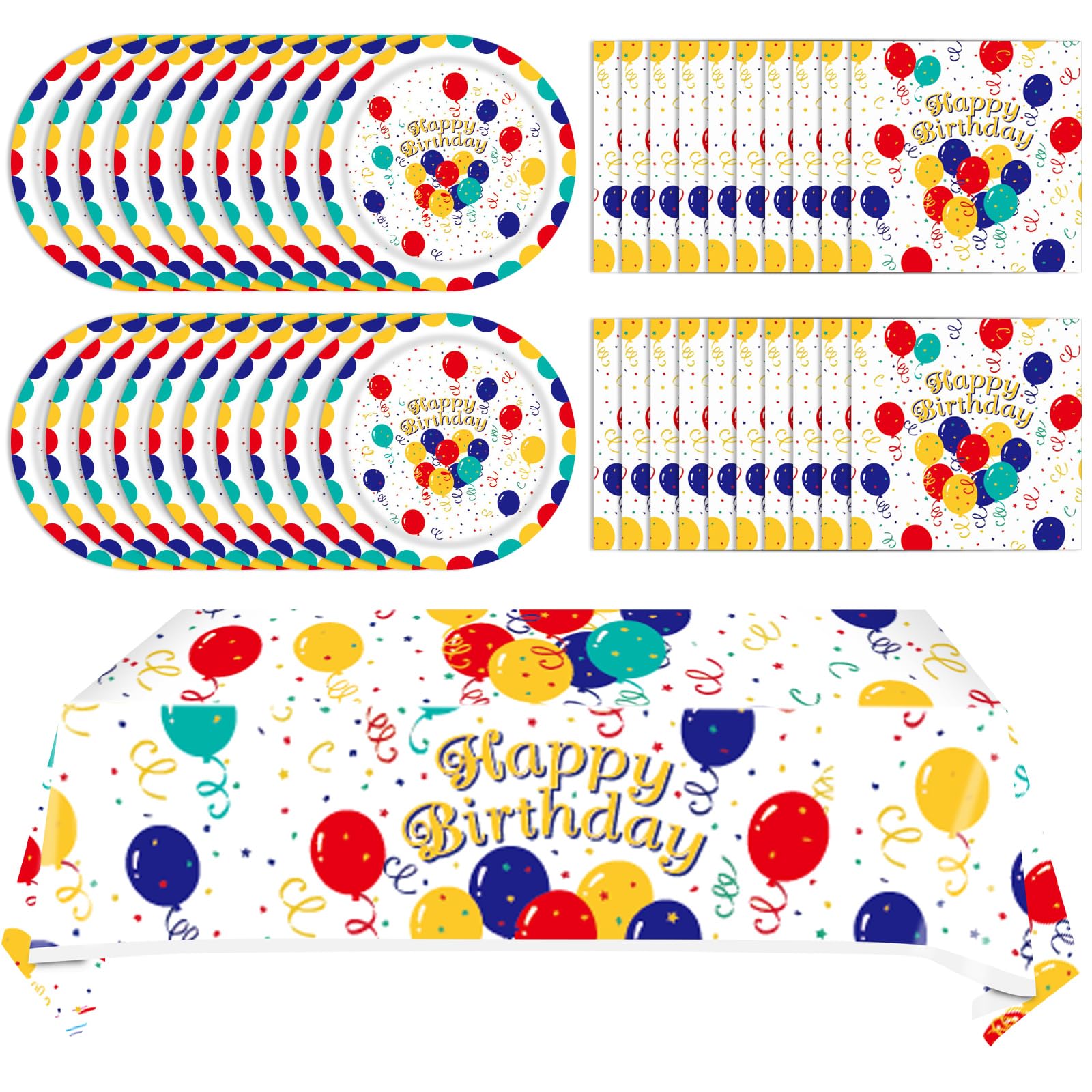 41Pcs Birthday Party Decorations Happy Birthday Colorful Balloons Disposable Paper Plates Napkins Tablecloth For Kid'S Birthday