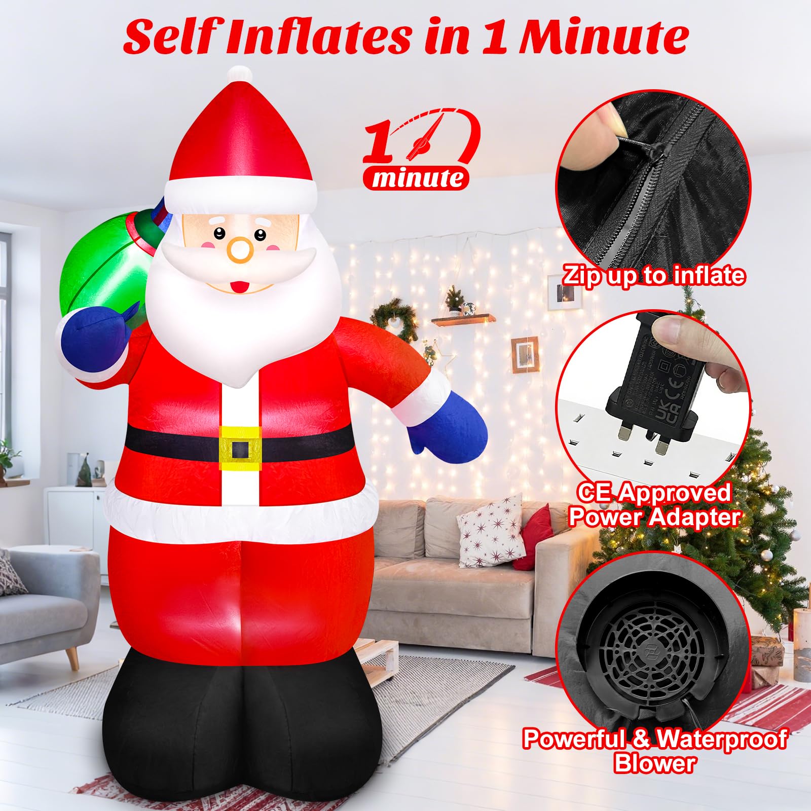 Danxilu 8 FT Christmas Inflatable Santa Claus with Gift Bag Outdoor Decorations, Blow Up Giant Santa IP44 Weatherproof Xmas Deco
