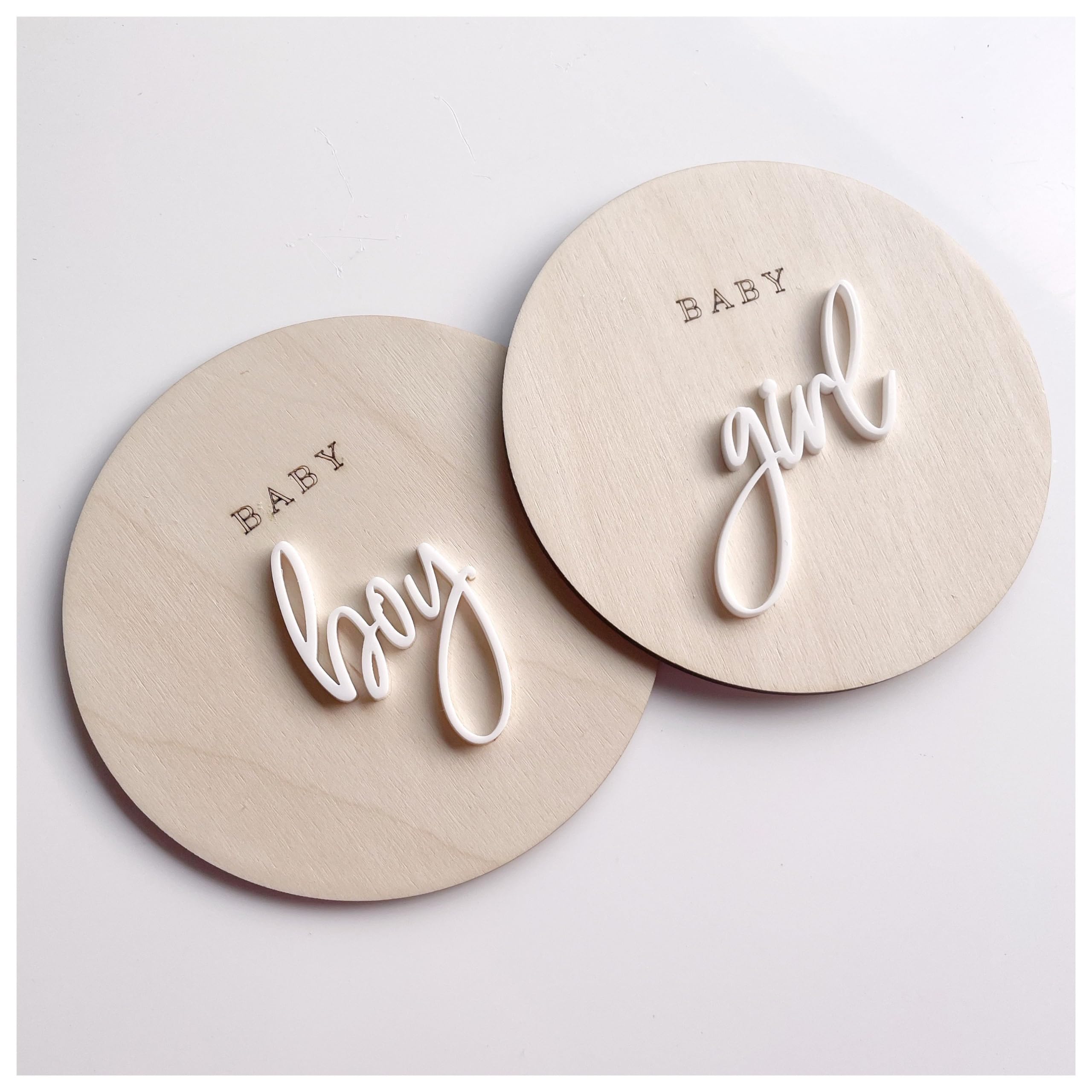 FELIXTA SET 2 OF He's Here/She's Here Wooden Baby Announcement Sign, WHITE (08)