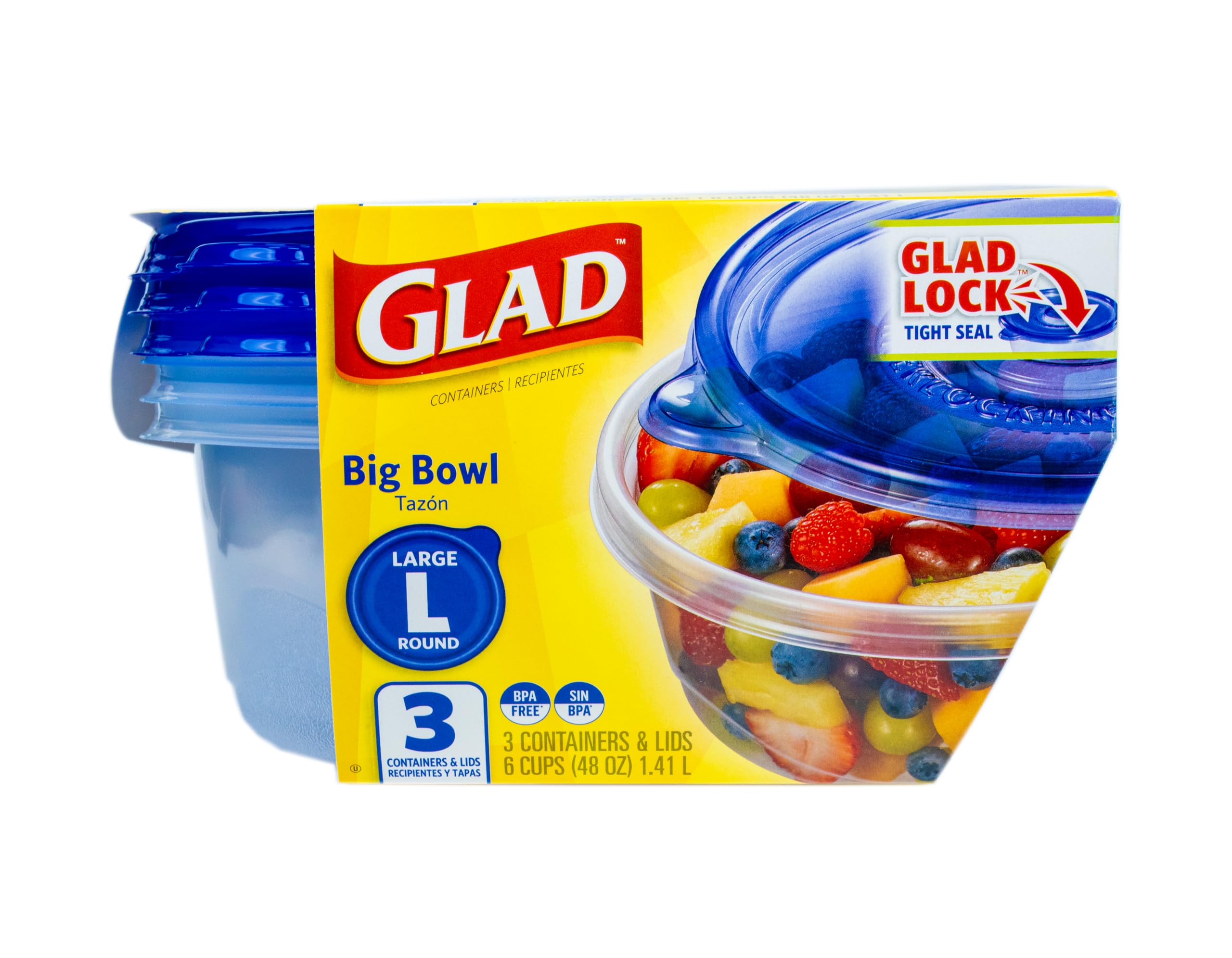 Glad Gladware Big Bowl Food Storage Containers, Large Round Bowl Holds 48 Ounces Of Food, 3 Count Set Food Storage Containers Fo