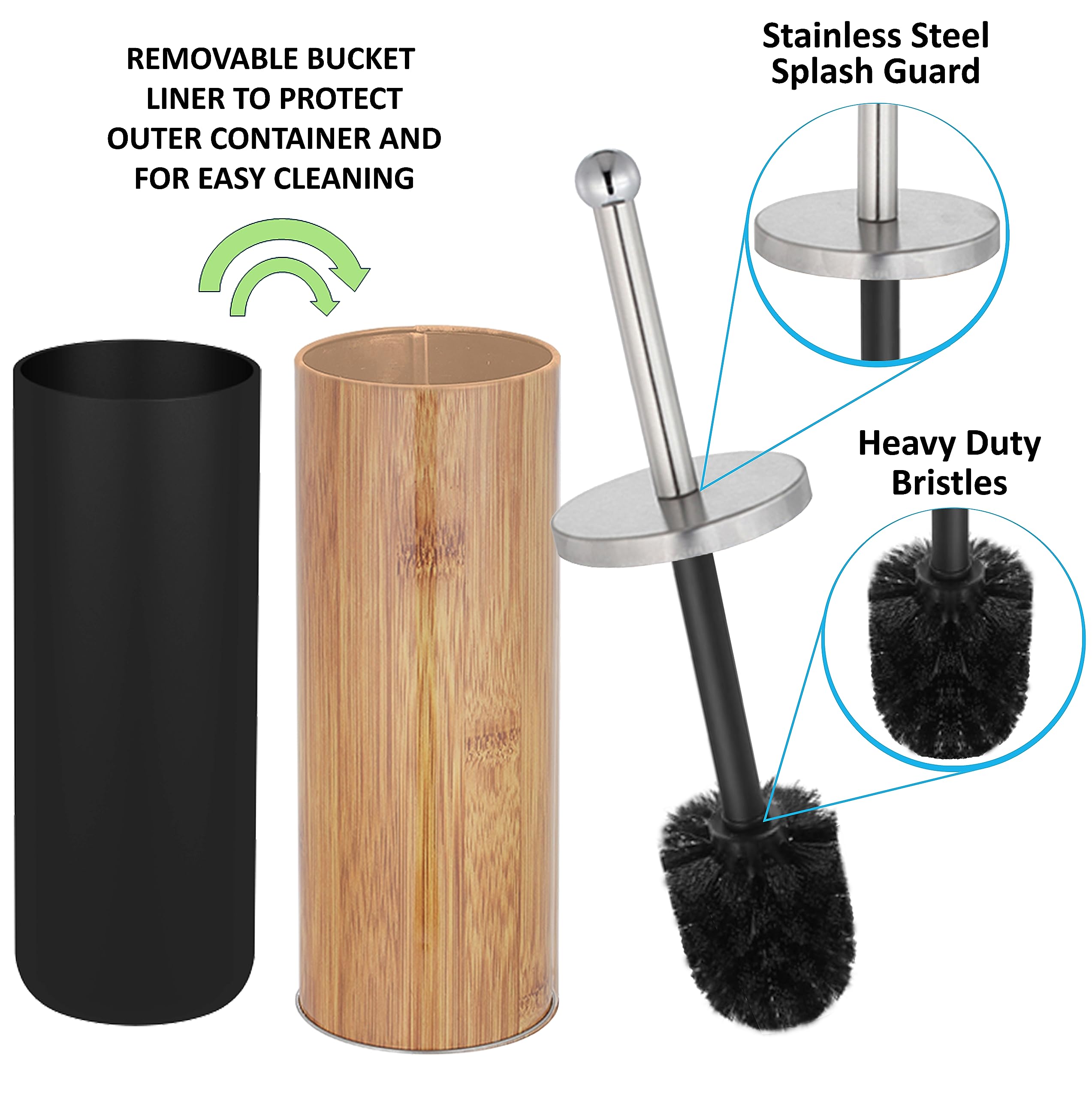 Zahari Home Woodland Toilet Bowl Brush And Holder, Metal, Natural