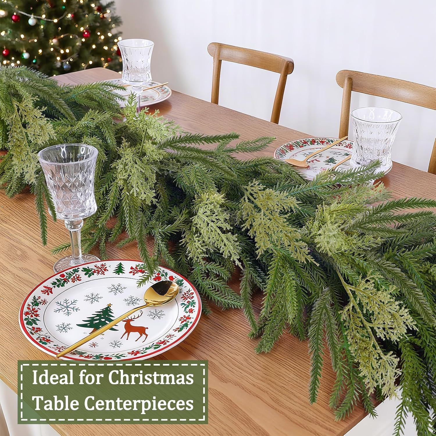 Thicker&Lush - Mixed Pine&Cedar - 6Ft by 12 Inch Christmas Garland Norfolk Pine Garland,Real Touch Cedar Garland,Realistic Soft