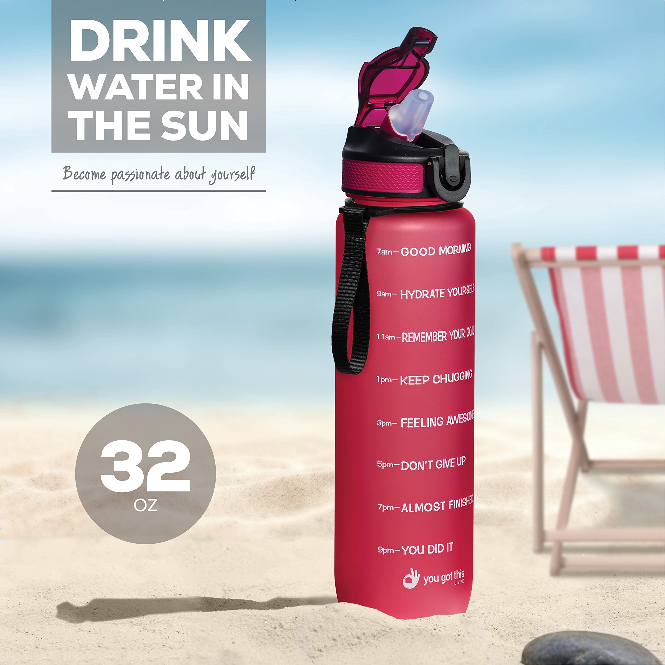 You Got This Living Motivational Water Bottle With Time Marker, 32 Oz Water Bottle, Sports Water Bottle With Spout, Achieve All-