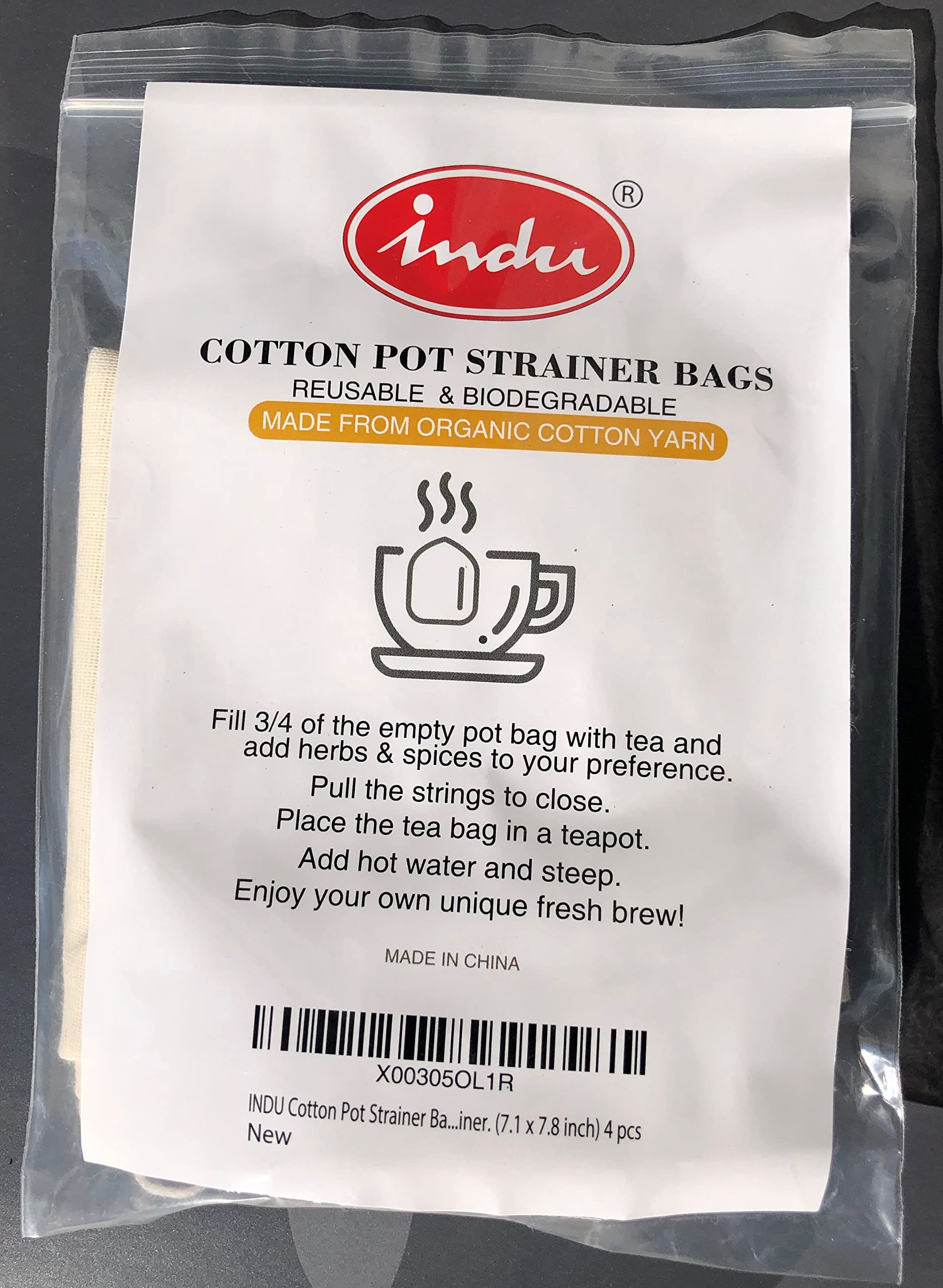 Indu Cotton Pot Strainer Bag - Reusable Empty Bags For Making Tea Made From Organic Cotton Yarn. Safe & Durable. Use It As A Foo