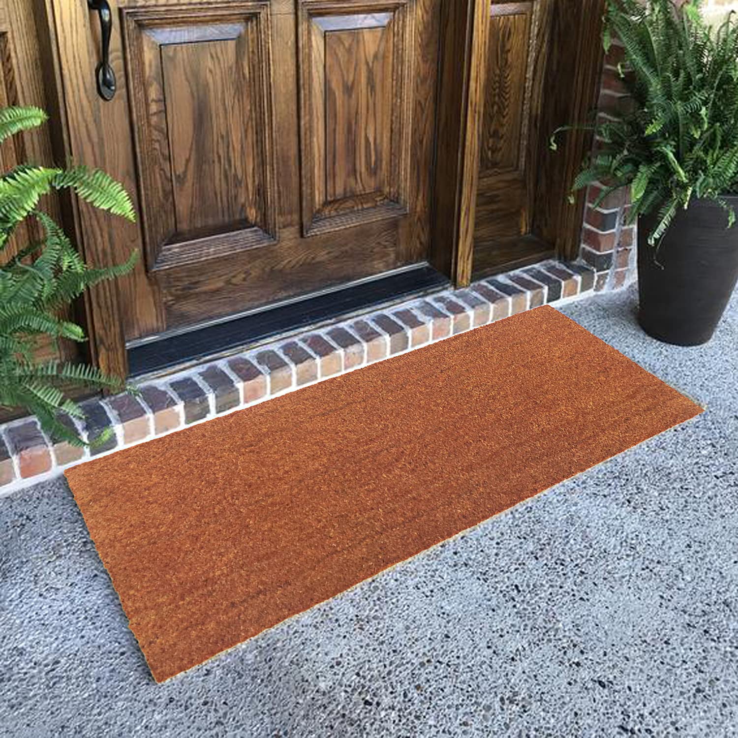 Onlymat Natural Coir Solid Brown Rectangular Door Mat, Waterproof, Low Profile All-Purpose Entryway Rug Quickdry With Anti-Slip