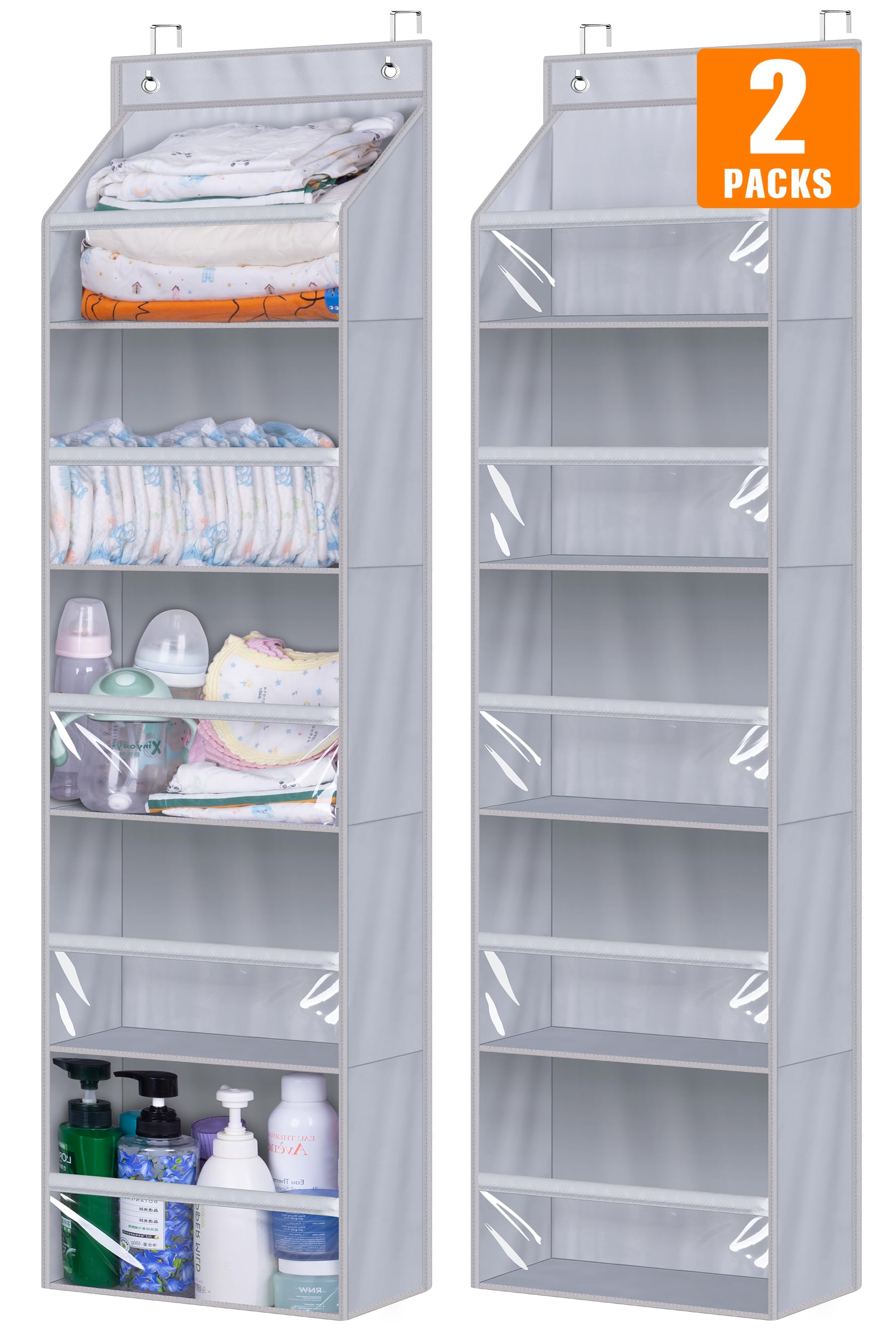 Aooda 2 Pack Over The Door Organizer, Large Capacity Closet Door Hanging Organizer, Clear Deep Pockets Baby Organizer Storage Fo