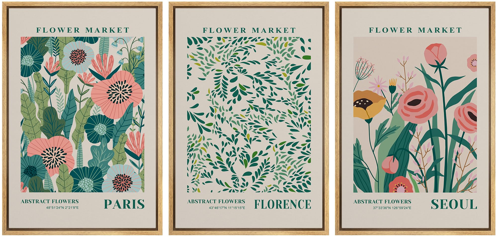 Wall26 Framed Canvas Print Wall Art Set Watercolor Pastel Vibrant Flower Market Prints Nature Wilderness Illustrations Modern Ar