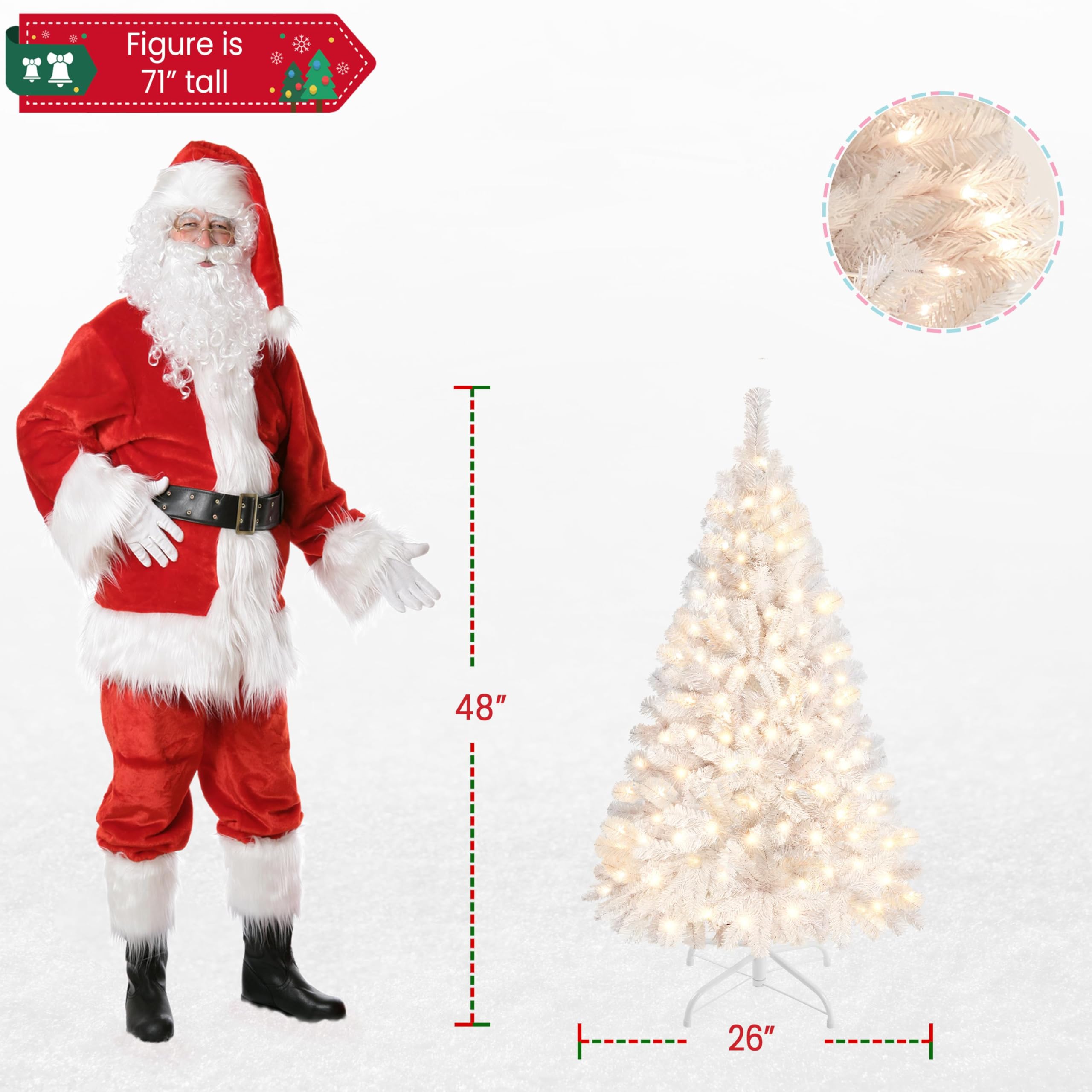 Yaheetech 4ft Pre-lit Spruce Artificial Hinged Christmas Pine Tree Prelighted Xmas Tree for Home Party Holiday Decoration with 7