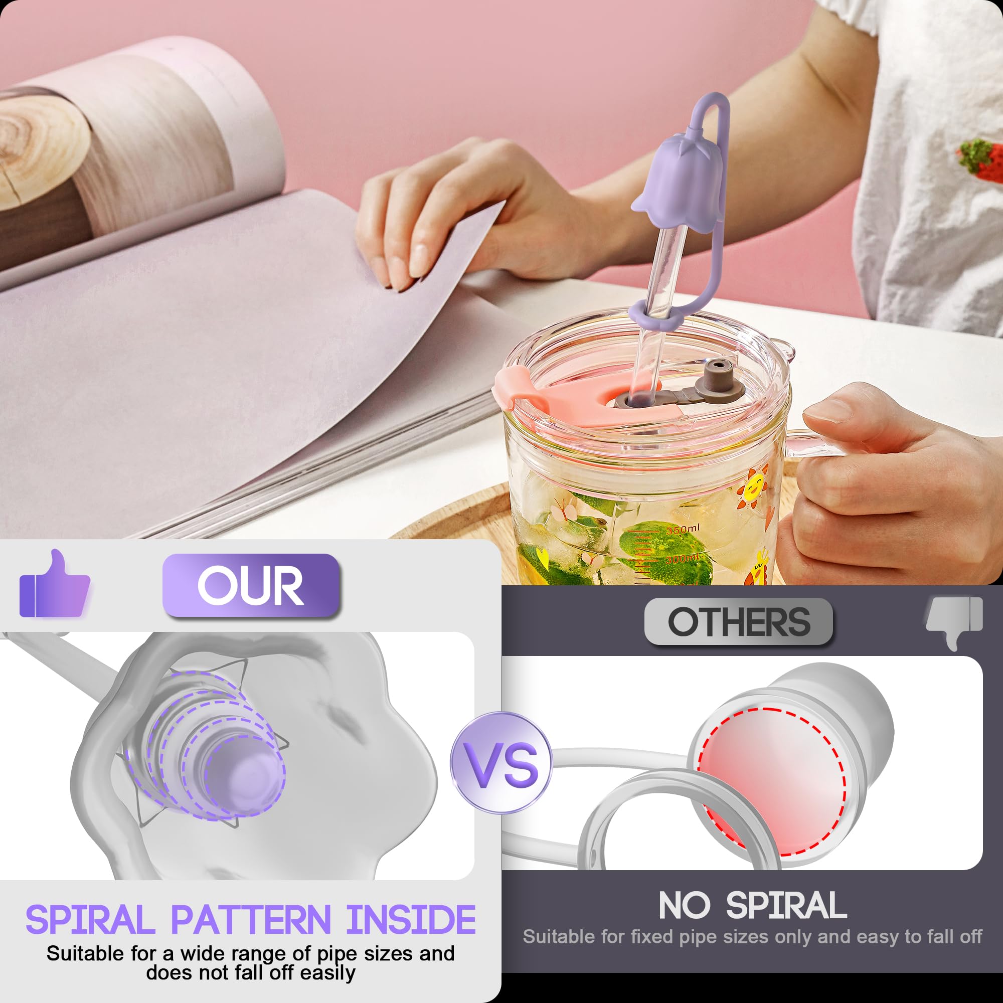 Neepanda 5Pcs Silicone Straw Covers For Stanley Yeti Tumbler Cup, Reusable Drinking Straw Cap Easy To Clean, Dust-Proof Flower S