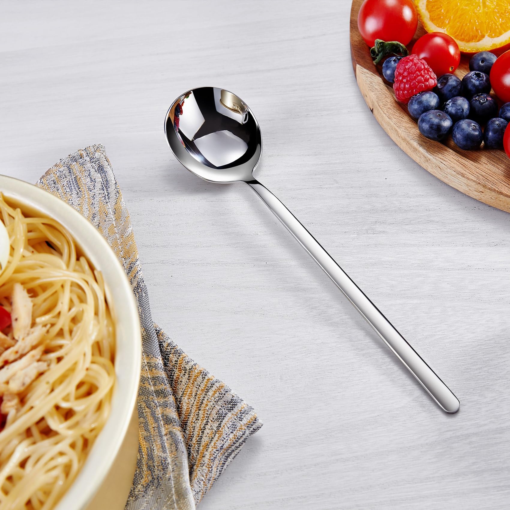 Keawell Premium Korean Soup Spoons With Long Handles, Set Of 4, 18/10 Stainless Steel, Dishwasher Safe (Plain)