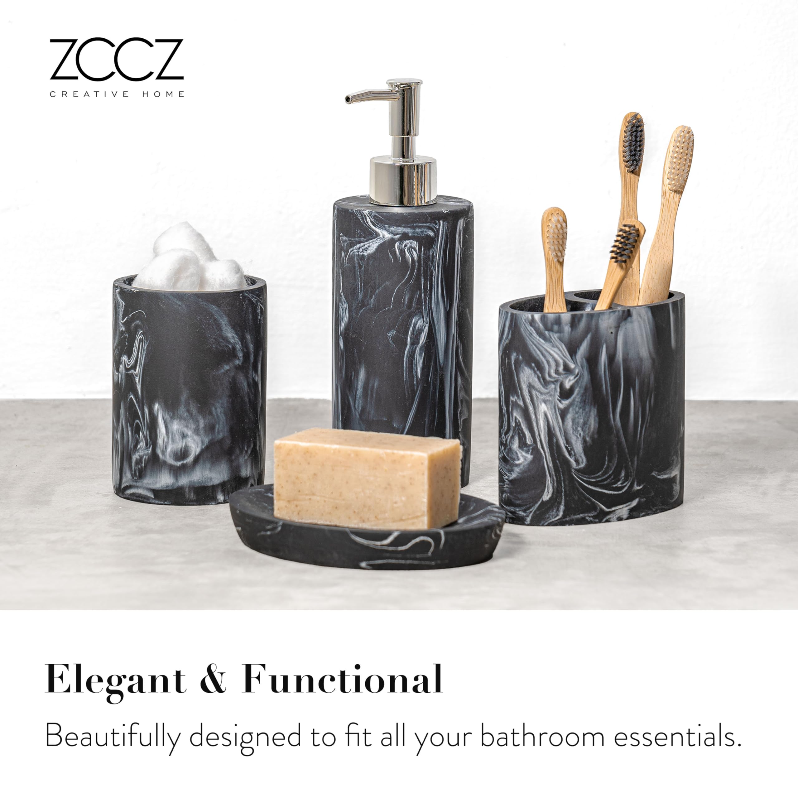 ZCCZ Bathroom Accessories Set Complete  4 Piece Marble Pattern Accessories Toothbrush Holder Set Bath Accessories Set with Soap Dispenser  Toothbrush Holder  Tumbler  Soap Dish