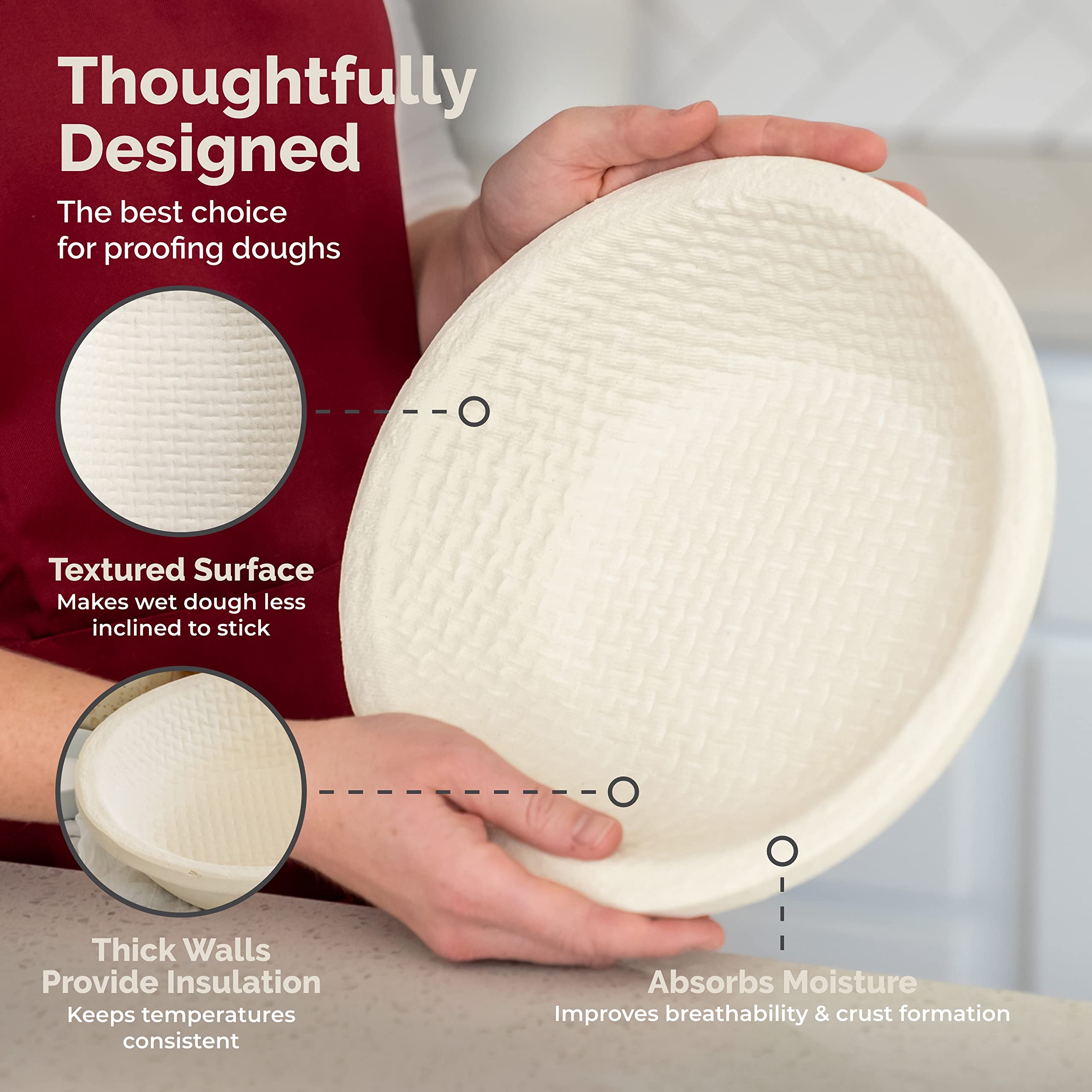 Bulka Banneton Bread Proofing Basket Spruce Wood Pulp Round 9'' Waffle, Sourdough Bread Baking Supplies Brotform - Non-Stick Dou