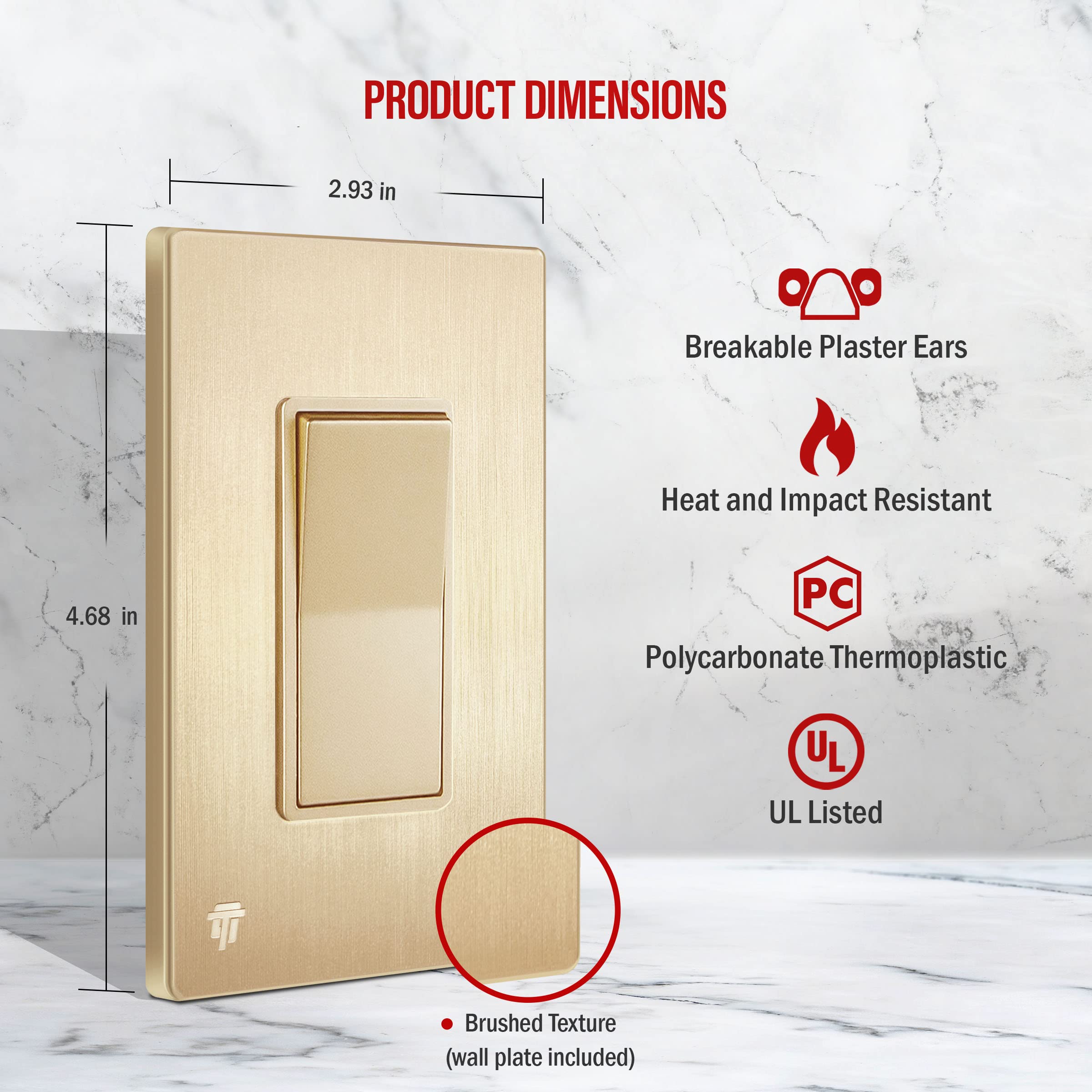 Enerlites Elite Series Decorator Switch With Brushed Screwless Wall Plate, Paddle Light Switch, 3-Way Or Single Pole, 3 Wire, Gr