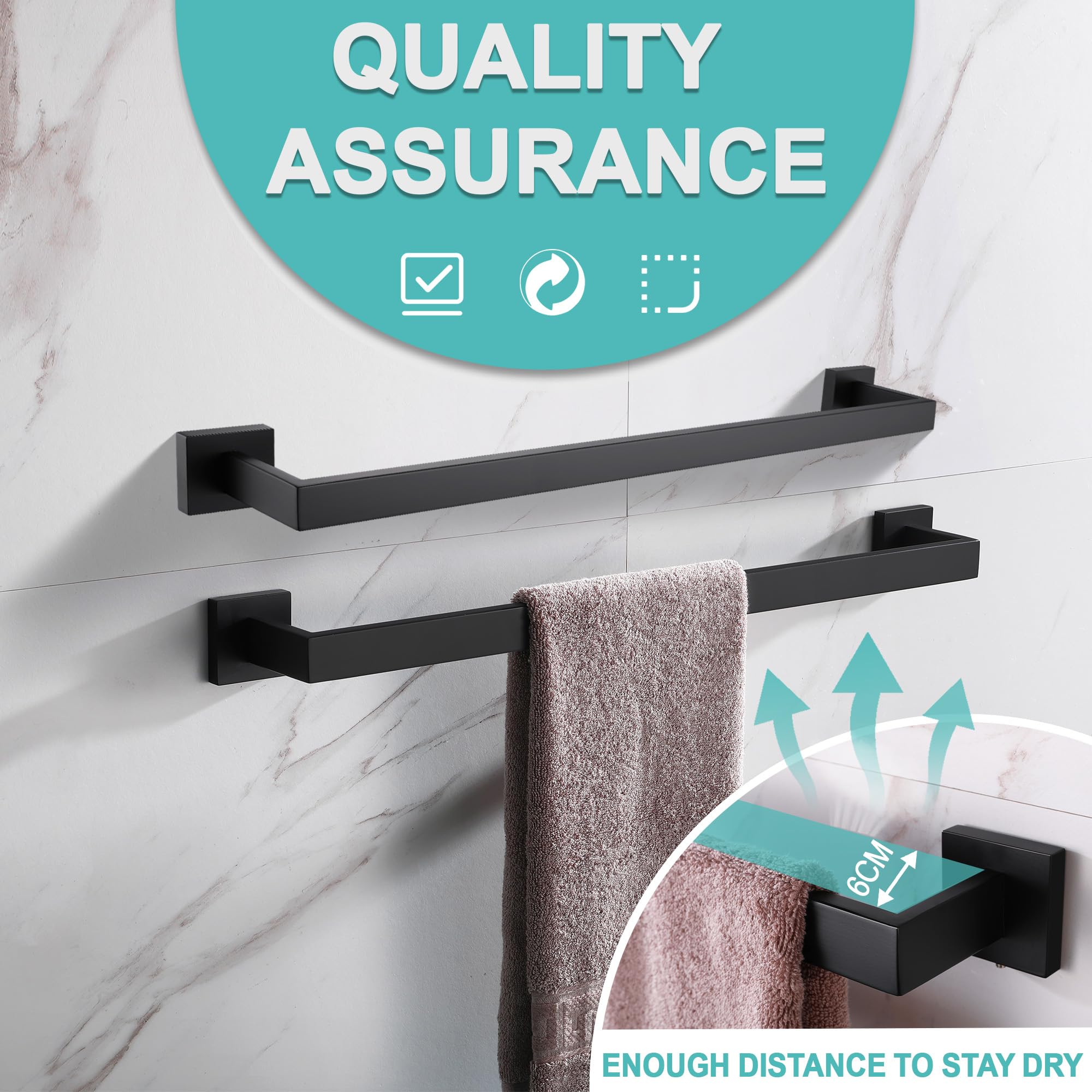 Lanc 2 Pack Bath Towel Bars Matte Black 24-Inch Bathroom Towel Rail Square Towel Racks Kitchen Towel Holders Stainless Steel Tow