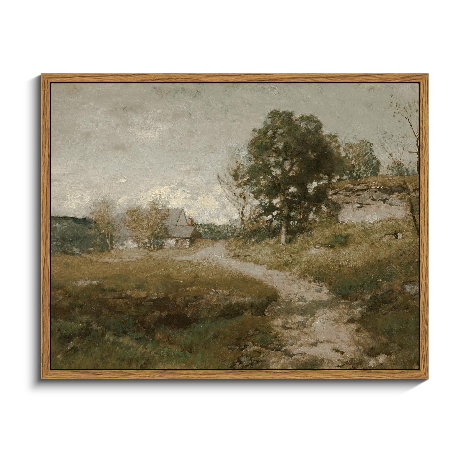 Insimsea Framed Canvas Wall Art Vintage Decor, Room Decor Rural Path Landscape Wall Paintings Prints, Farmhouse Wall Art For Liv