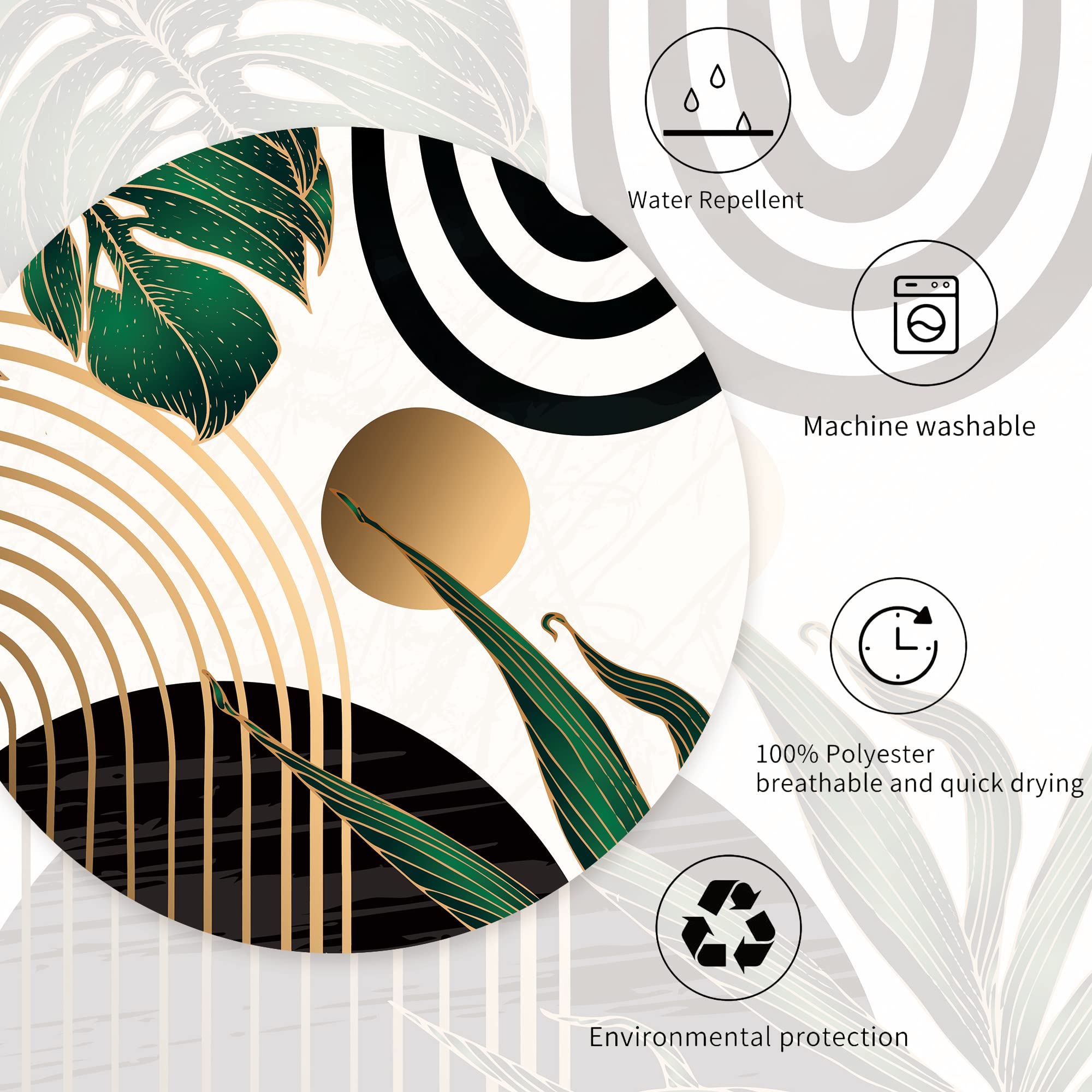 Miyotaa Abstract Emerald Green Shower Curtain Set 60Wx71H Inches Mid Century Minimalist Modern Tropical Leaves Geometric Contemp