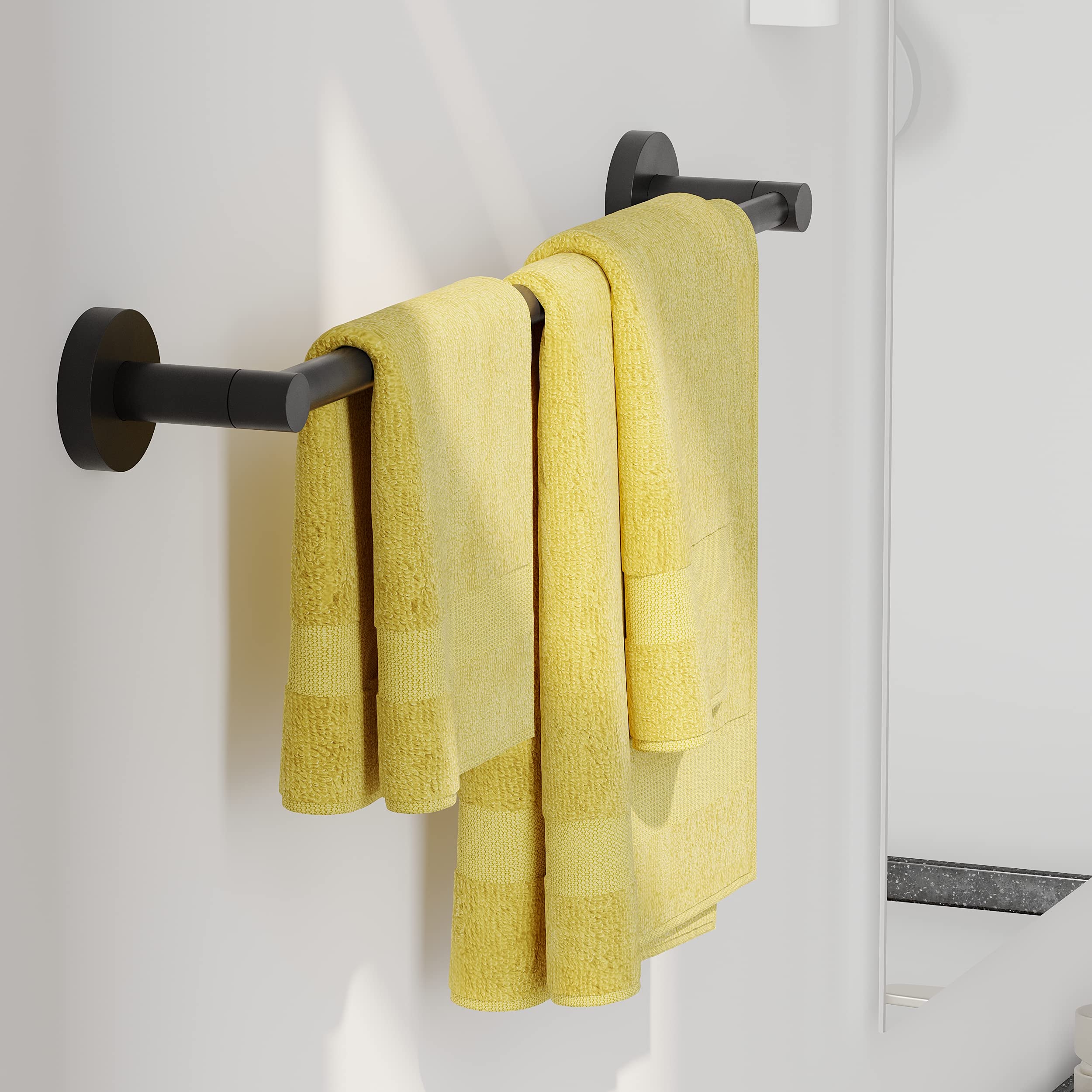 Ruacq Adjustable Towel Bar Black 13.7 To 24 Inch Bathroom Black Single Towel Bar Stainless Steel Modern Wall Mounted Round Towel
