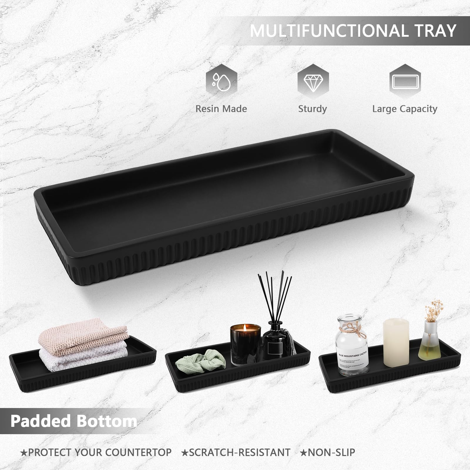 Resin Matte Black Bathroom Accessories Set 5 Pcs, Lotion Soap Dispenser, Toothbrush Holder, Bathroom Tumbler, Qtip Holder And Va