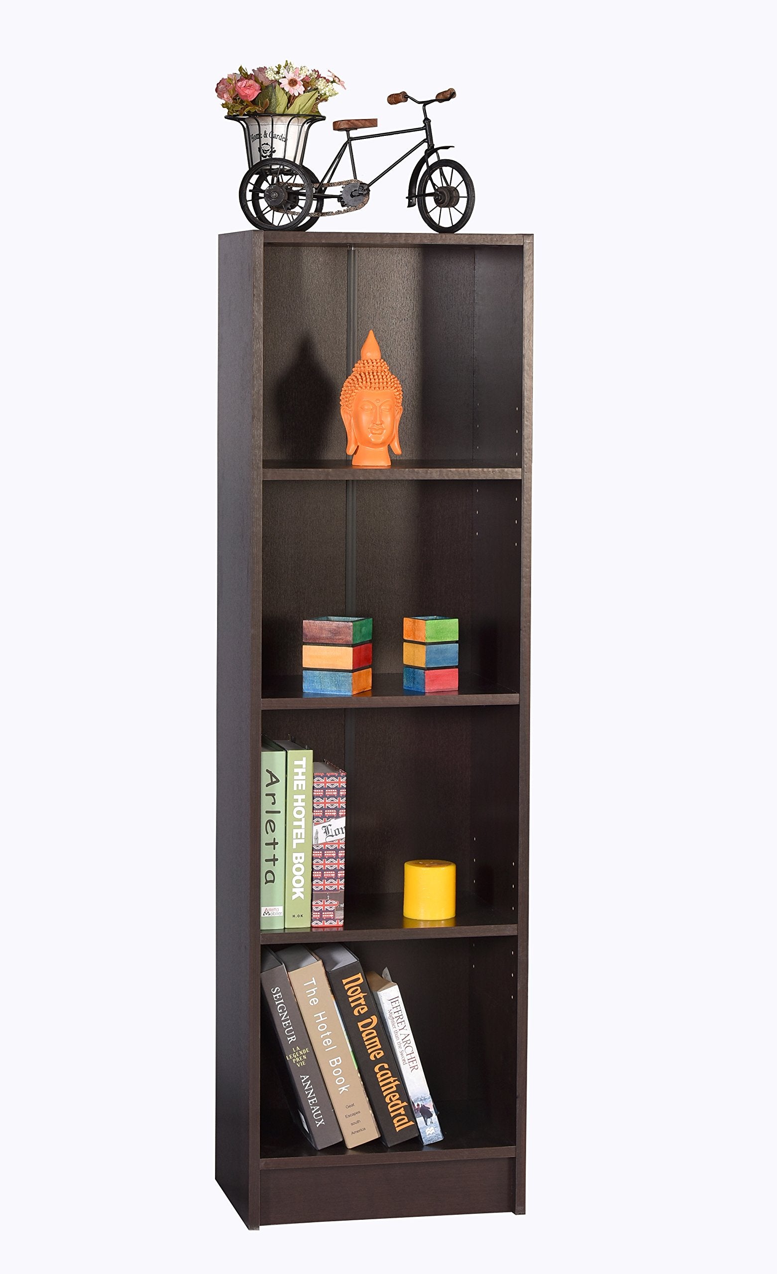Deckup Lexis 4Shelf Engineered Wood Book Shelf And Display Unit (Dark Wenge, Matte Finish)