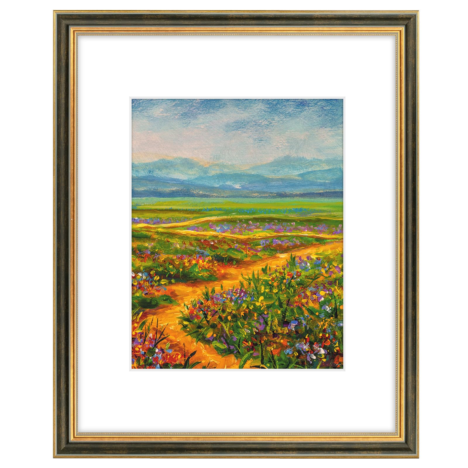 Golden State Art,16x20 Ornate Picture Frame with White Mat for 11x14 Photo or Display 16 x 20 Print without Mat Color Striped Pu