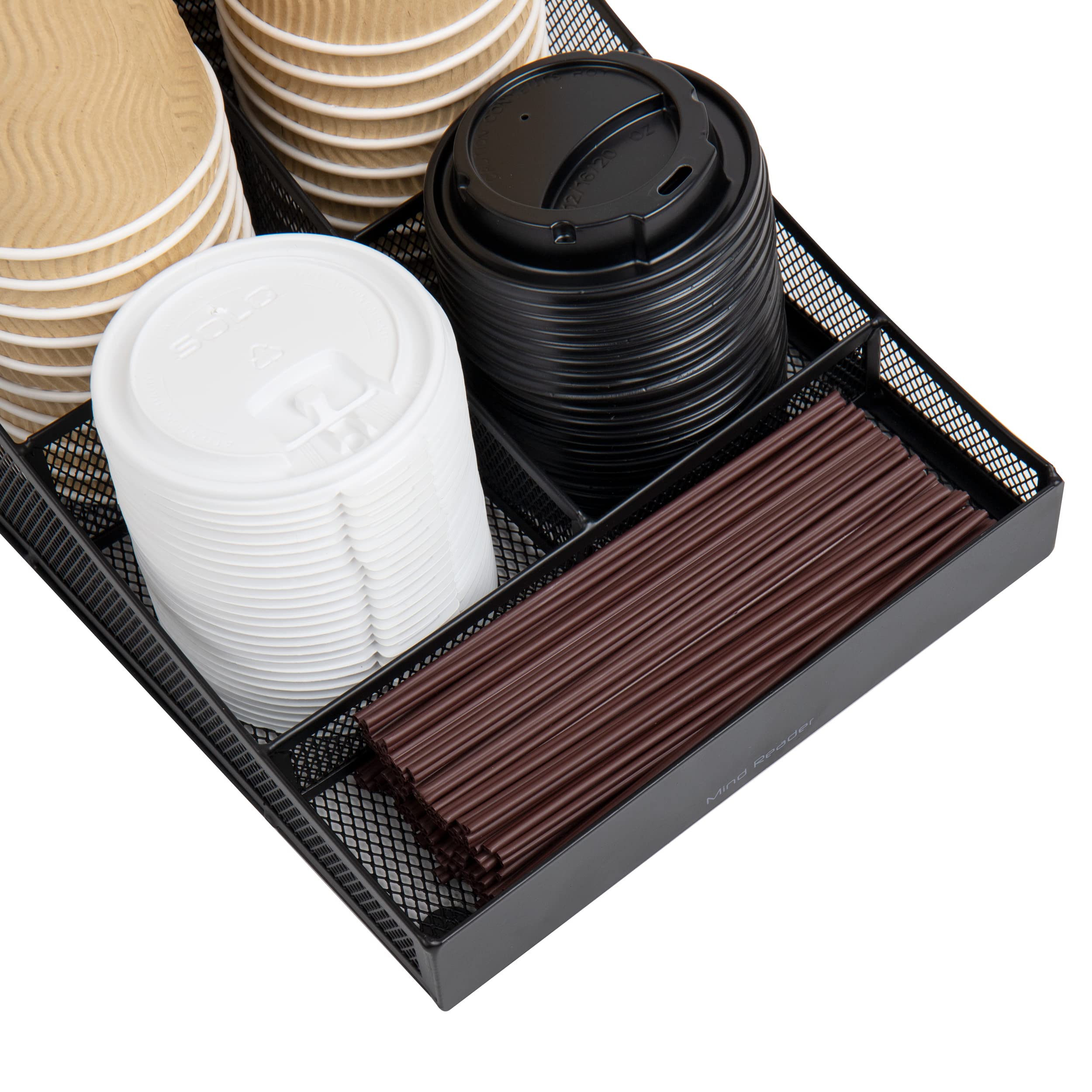 Mind Reader Cup And Condiment Station, Set Of 2, Countertop Organizer, Coffee Bar, Metal Mesh, 8.5'' L X 14.5'' W X 5.25'' H, Bl