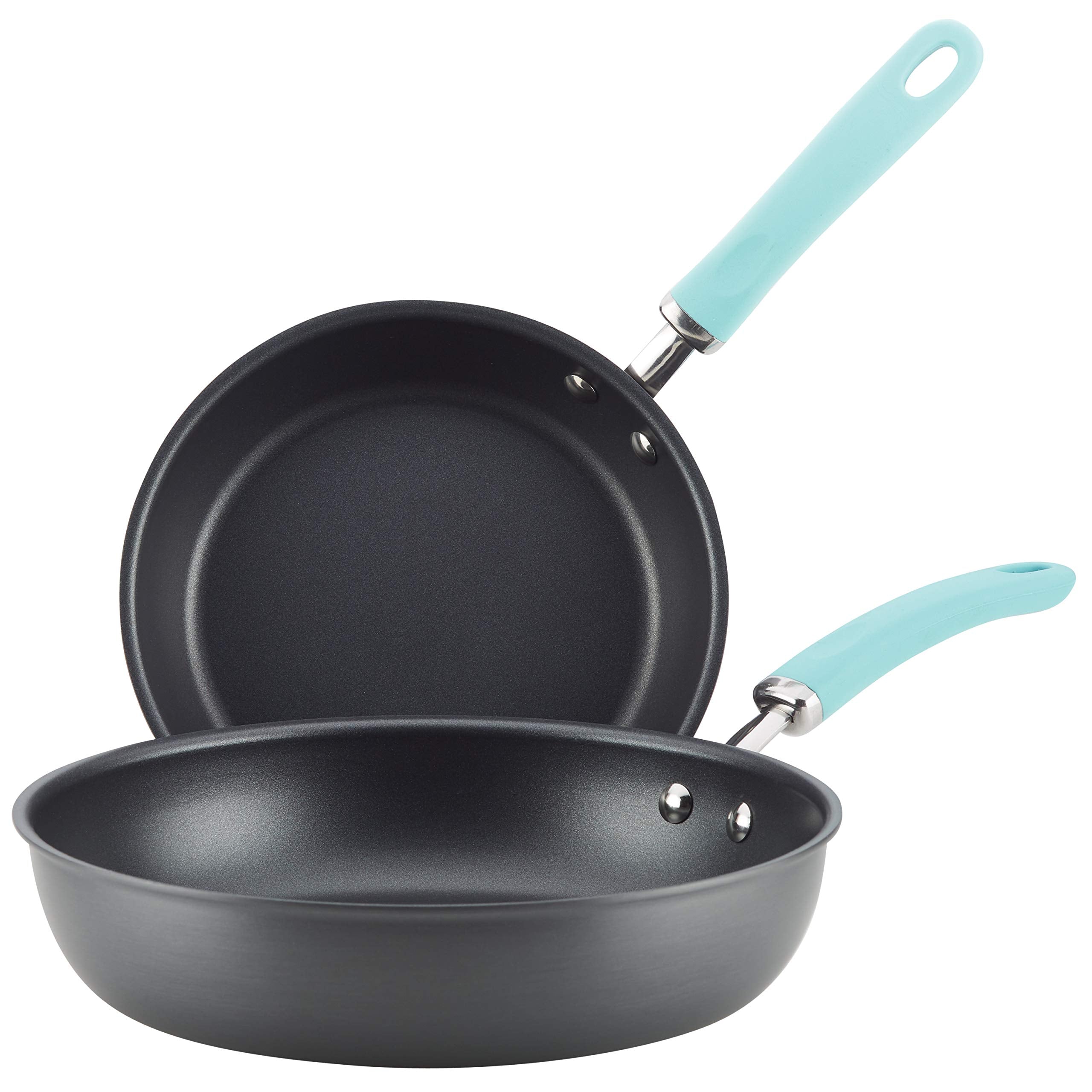 Rachael Ray Twin Pack Hard Anodized Aluminum Skillet Set, 9.5 & 11.75Inch, Light Blue