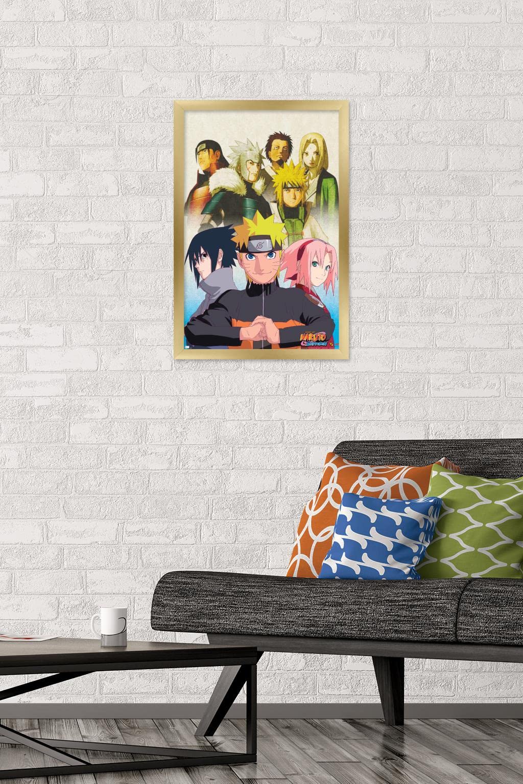 Trends International Naruto Shippuden - Key Art Wall Poster, 14.725'' X 22.375'', Gold Framed Version