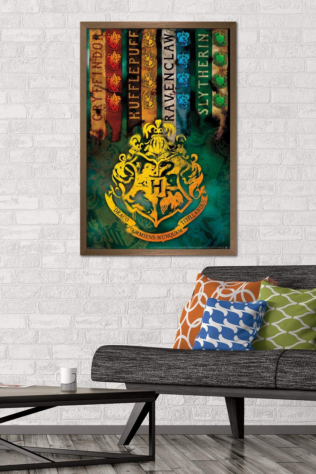 Trends International The Wizarding World: Harry Potter - House Crests Wall Poster, 22.375'' X 34'', Bronze Framed Version