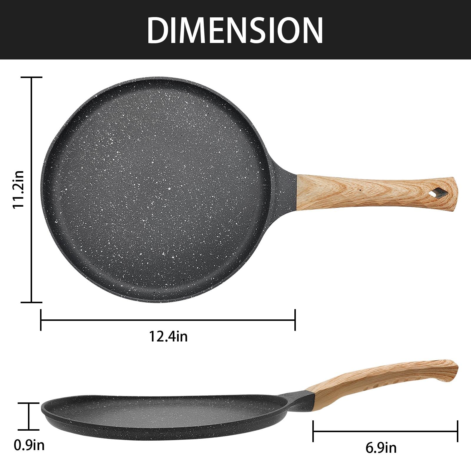 Non Stick Skillet Pan, 11 Inch Nonstick Crepe Pan Dosa Pan, Die-Cast Auluminium Pancake Griddle Pan, Pfoa Free Cooking Pan For T