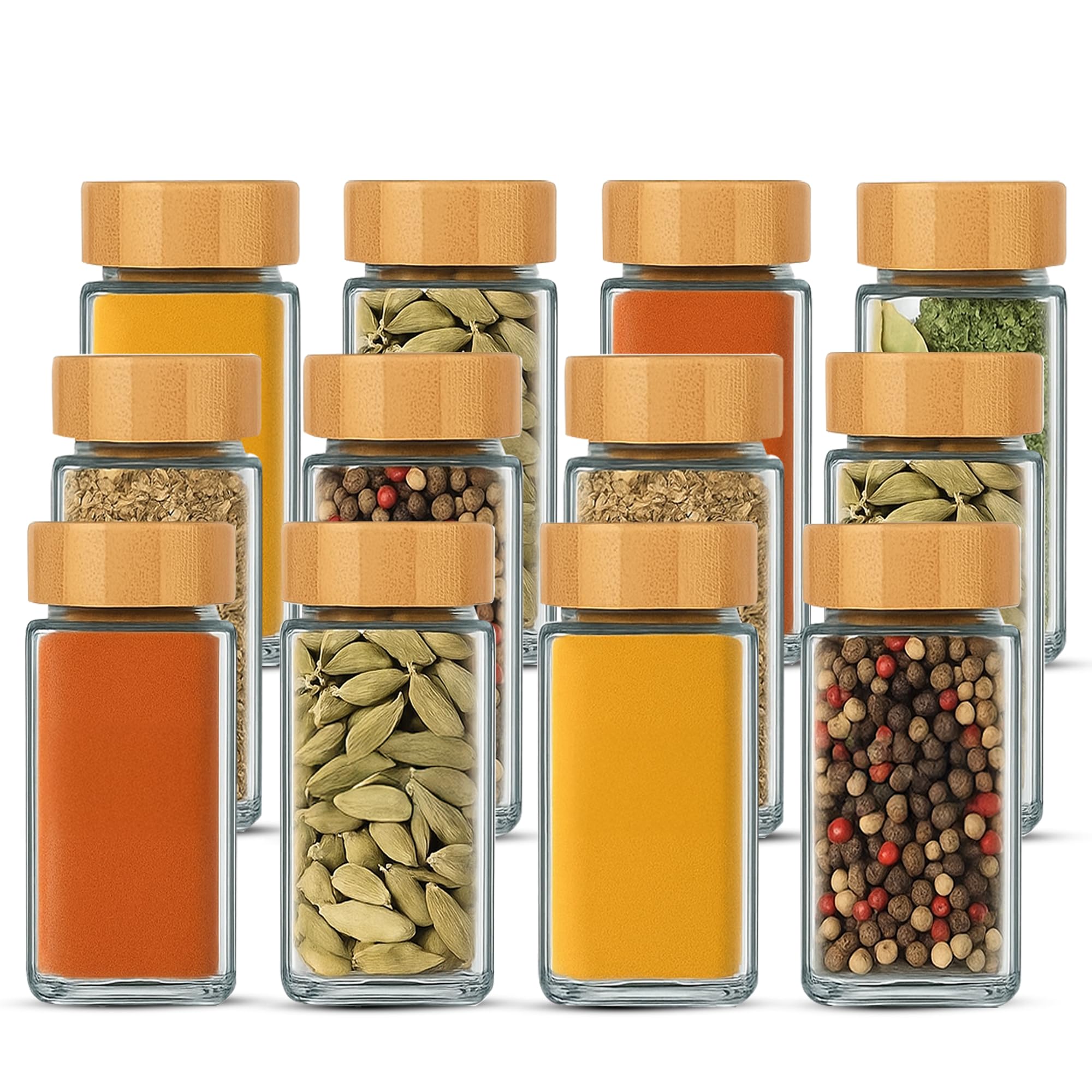 The Better Home Spice Storage Set With Airtight Bamboo Lids | 250Ml | Set Of 12 | Glass Jars | Glass Jar For Kitchen Storage | J