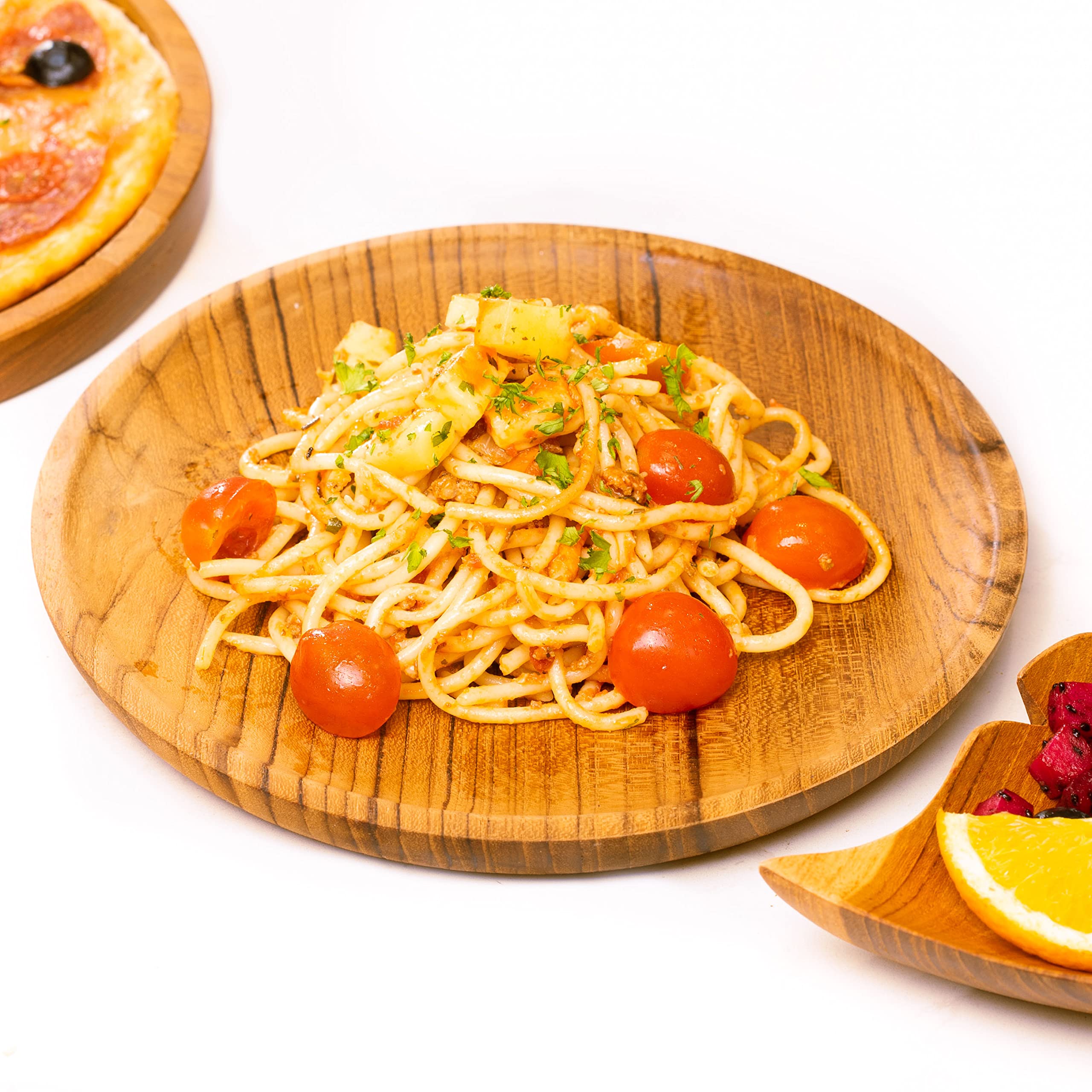 Rainforest Bowls Set Of 4 8'' Round Javanese Teak Wood Plates- Perfect For Everyday Use- Hot & Cold Friendly, Ultra-Durable, Pre