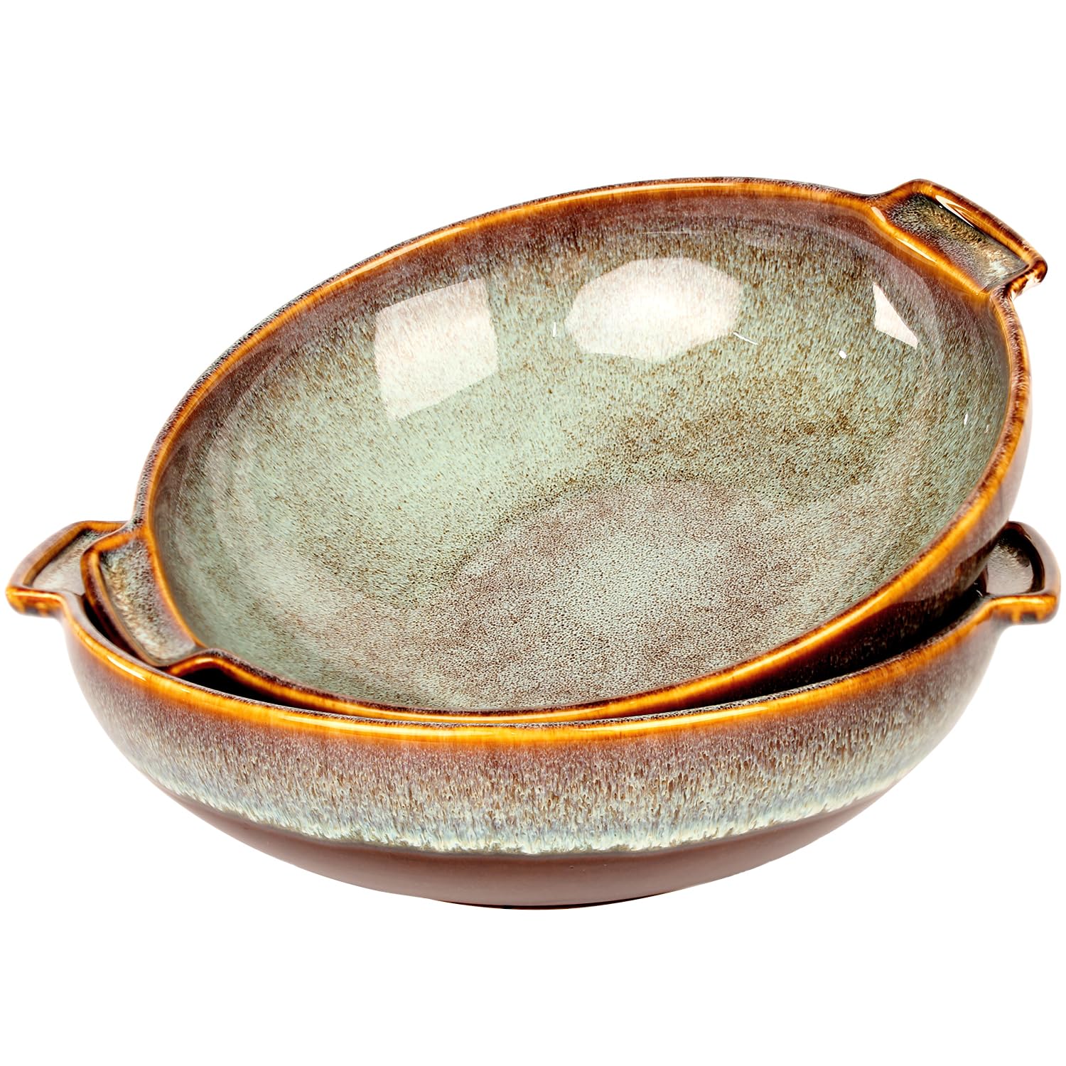 jinsongdafa Round Casserole Dish Set of 2, 30 oz Ceramic Au gratin Baking Dish, Baking Pan with Handles or for mixing, salad, pa