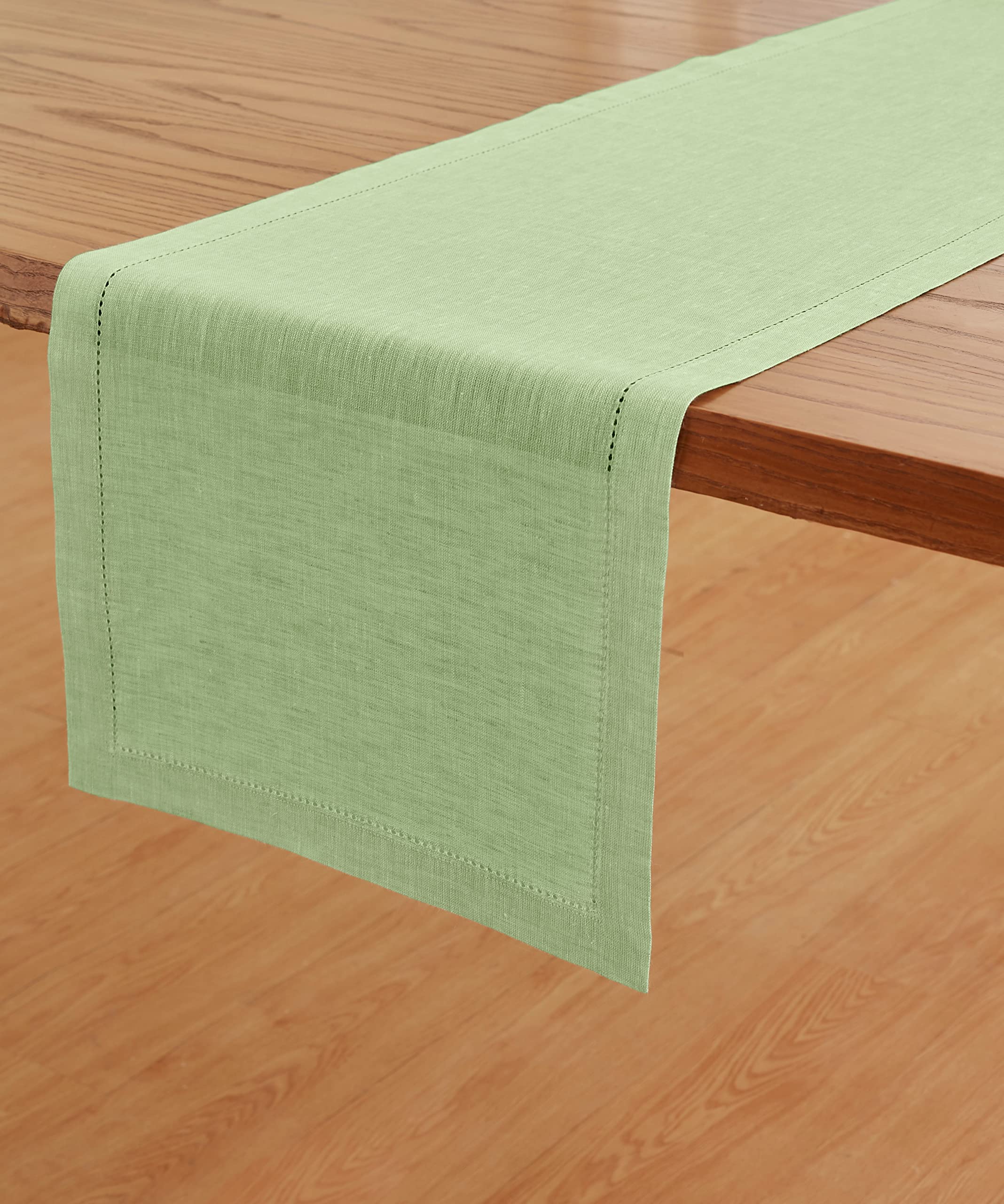 Solino Home Pure Linen Table Runner - Pistachio 14 x 108 Inch - 100% Linen Fabric Table Runner for Spring  Summer  Dining  Living - Milan  Machine Washable and Handcrafted from European Flax